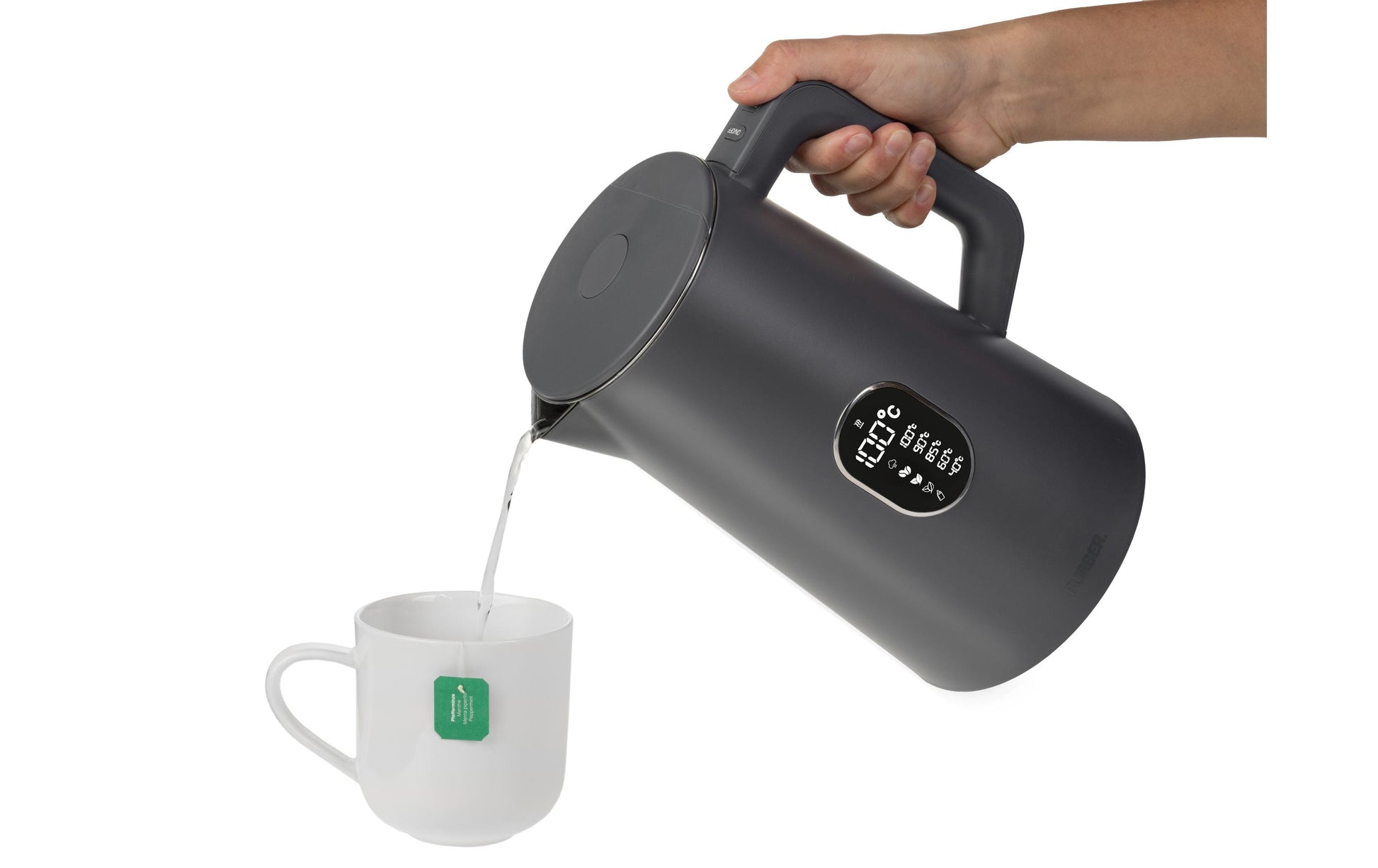 Furber Wasserkocher – 1,5 l, Edelstahl/Kunststoff, Temperaturwahl, Warmhaltefunktion, 1800 W, Grau, 360°-Sockel