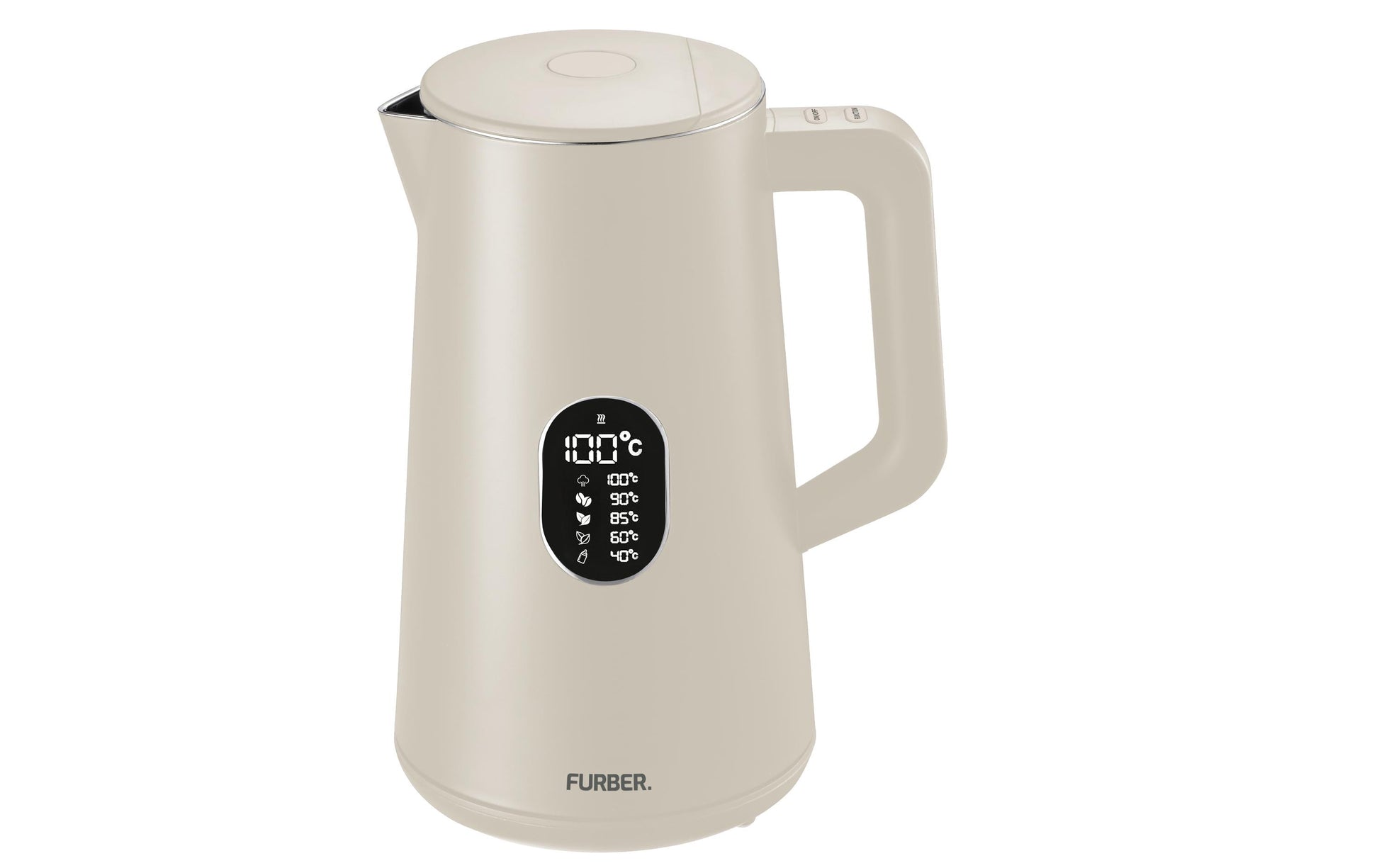 Furber Wasserkocher – 1,5 l, Edelstahl, Kunststoff, Temperaturwahl, Warmhaltefunktion, 1800 W, Beige, 360°-Sockel
