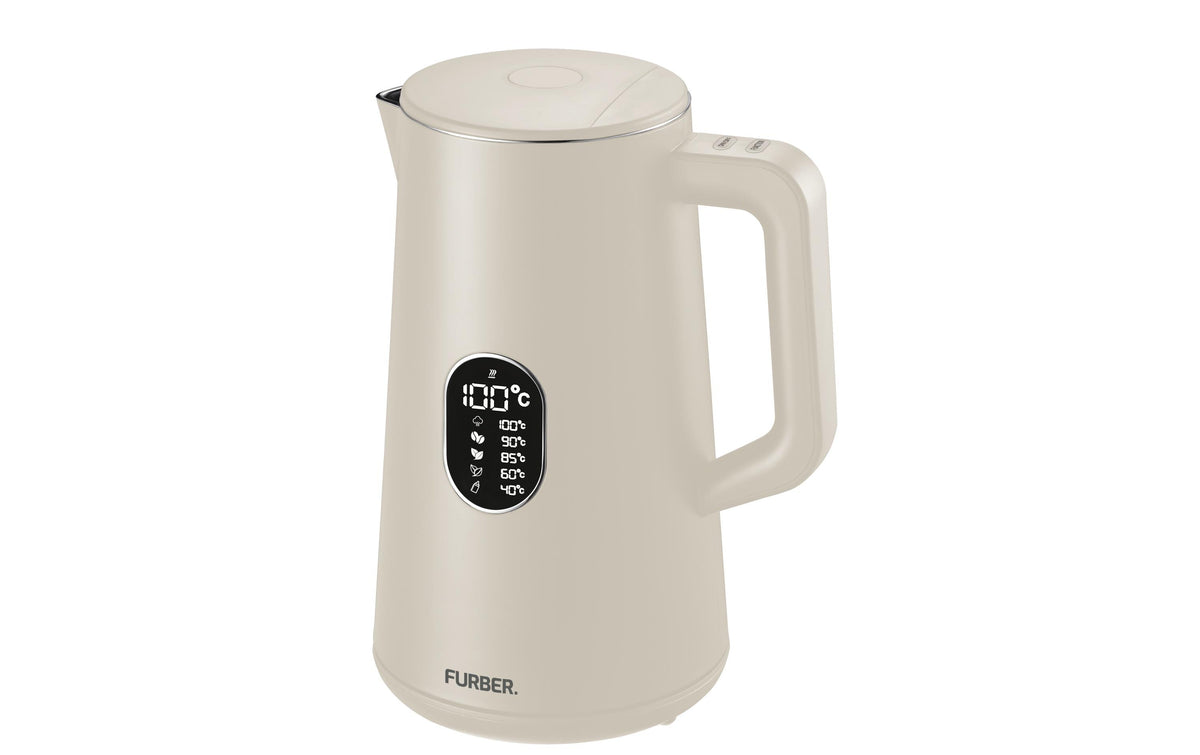 Furber Wasserkocher – 1,5 l, Edelstahl, Kunststoff, Temperaturwahl, Warmhaltefunktion, 1800 W, Beige, 360°-Sockel