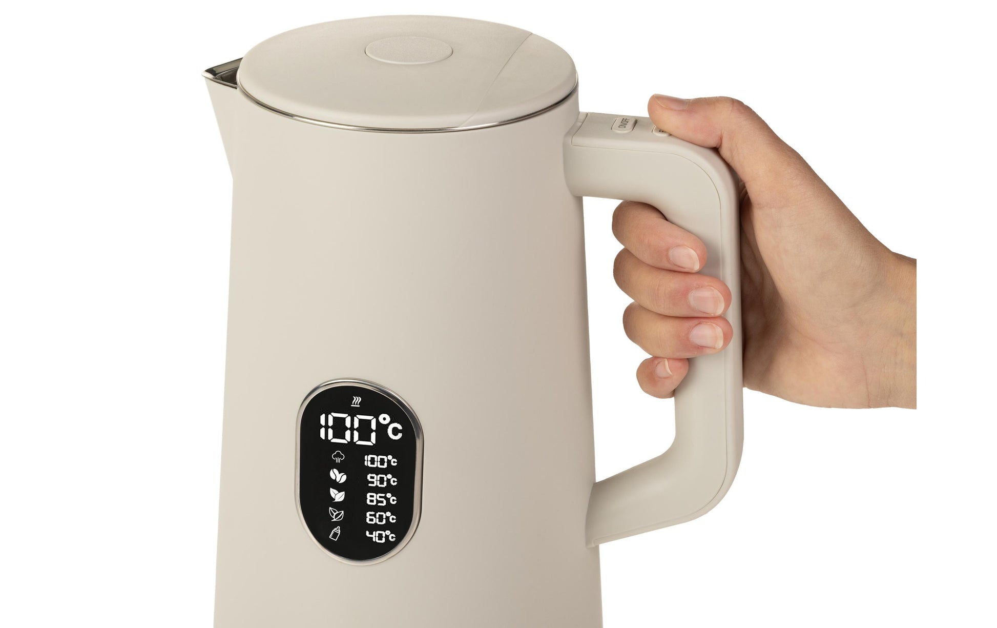 Furber Wasserkocher – 1,5 l, Edelstahl, Kunststoff, Temperaturwahl, Warmhaltefunktion, 1800 W, Beige, 360°-Sockel