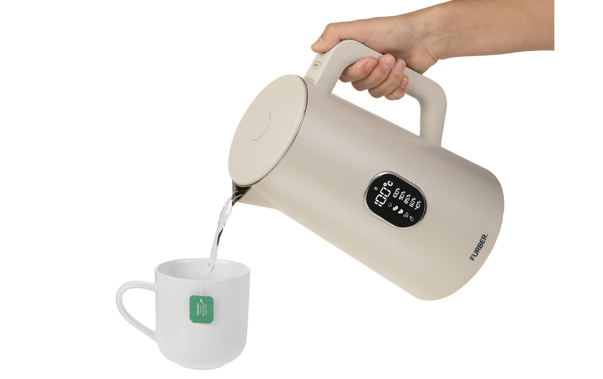 Furber Wasserkocher – 1,5 l, Edelstahl, Kunststoff, Temperaturwahl, Warmhaltefunktion, 1800 W, Beige, 360°-Sockel