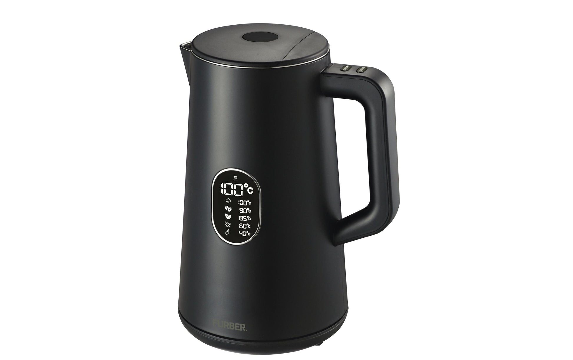 Furber Digitaler Wasserkocher, Edelstahl, Kunststoff, Temperaturwahl, Warmhaltefunktion, 1800 W, Schwarz, 360°-Sockel