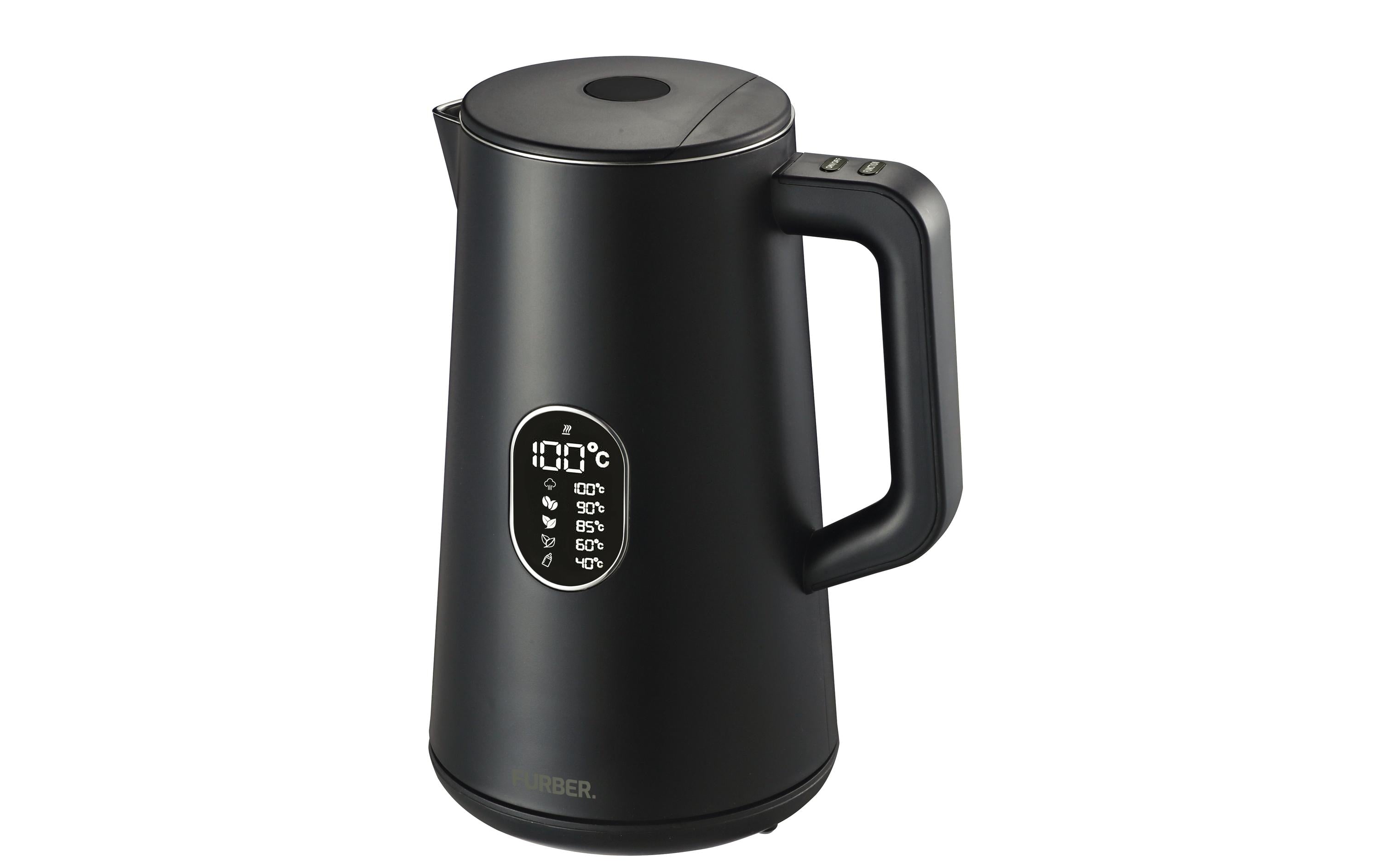 Furber Digitaler Wasserkocher, Edelstahl, Kunststoff, Temperaturwahl, Warmhaltefunktion, 1800 W, Schwarz, 360°-Sockel