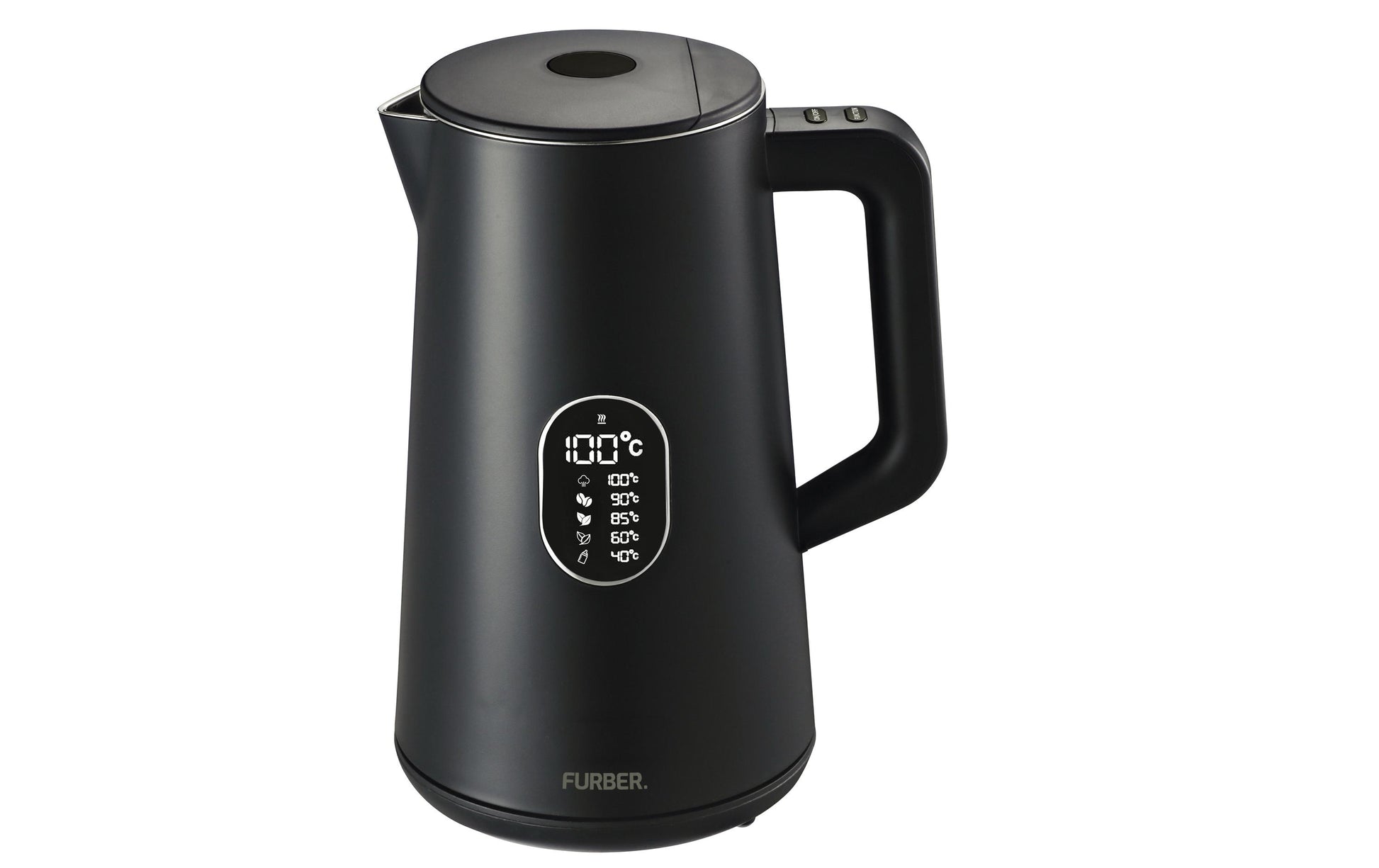 Furber Digitaler Wasserkocher, Edelstahl, Kunststoff, Temperaturwahl, Warmhaltefunktion, 1800 W, Schwarz, 360°-Sockel