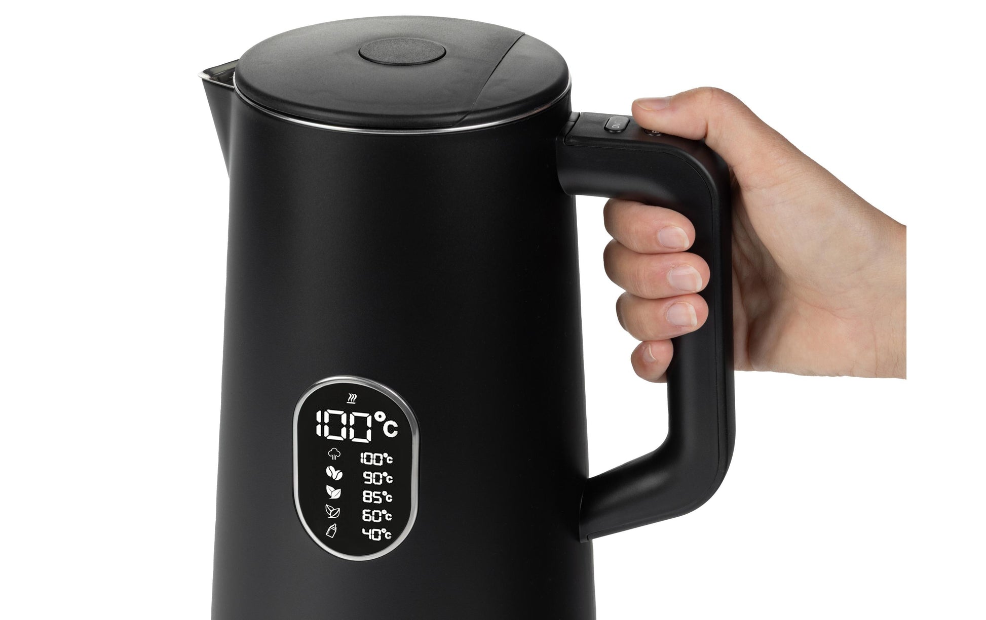 Furber Digitaler Wasserkocher, Edelstahl, Kunststoff, Temperaturwahl, Warmhaltefunktion, 1800 W, Schwarz, 360°-Sockel