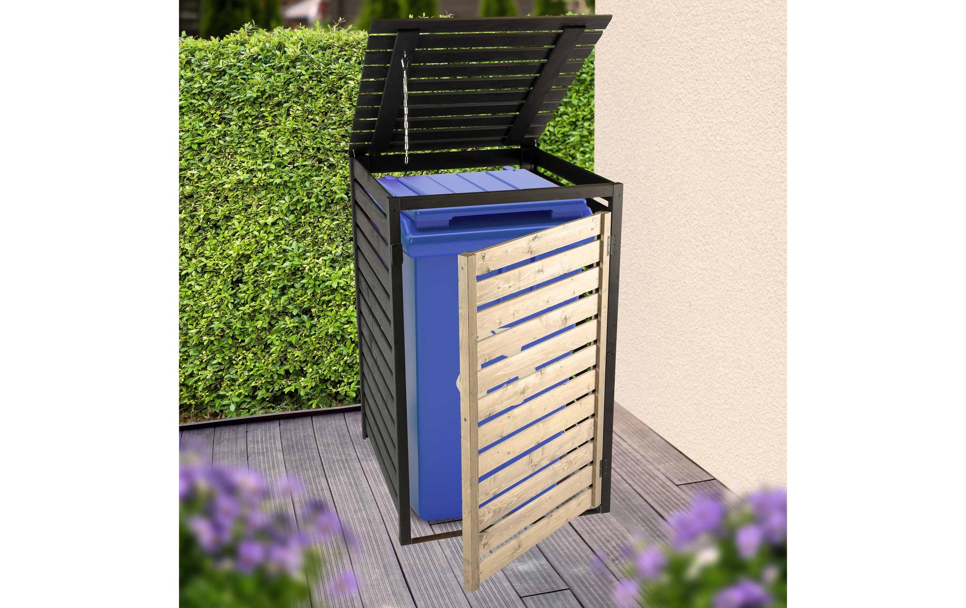 Dobar 240 L Mülltonnenverkleidung – Holz – Schwarz – 770 × 1120 × 870 mm