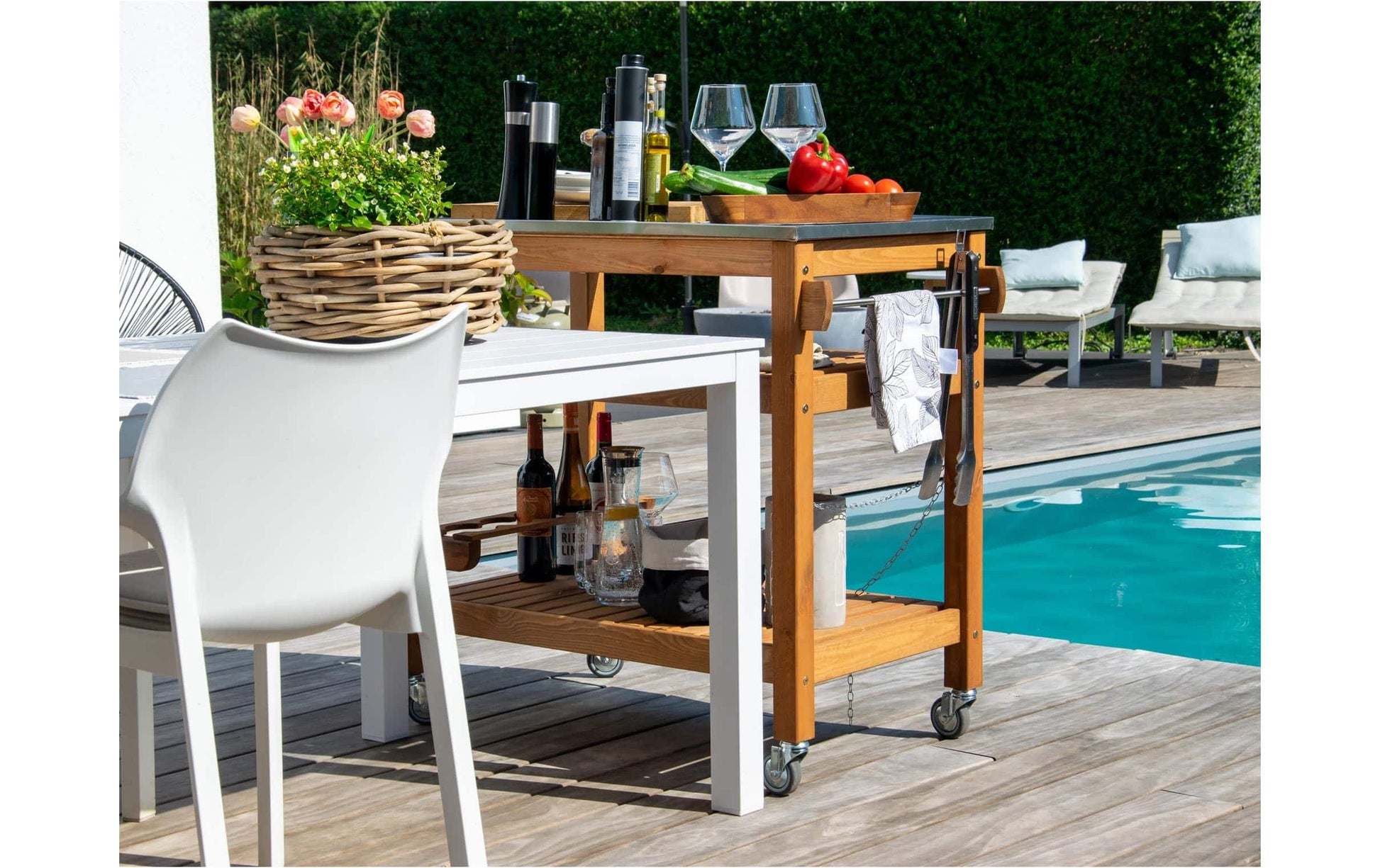 Dobar Beistellwagen 1-teilig – Braun – Pinienwald – Tisch 94 × 58 × 90 cm – für draussen