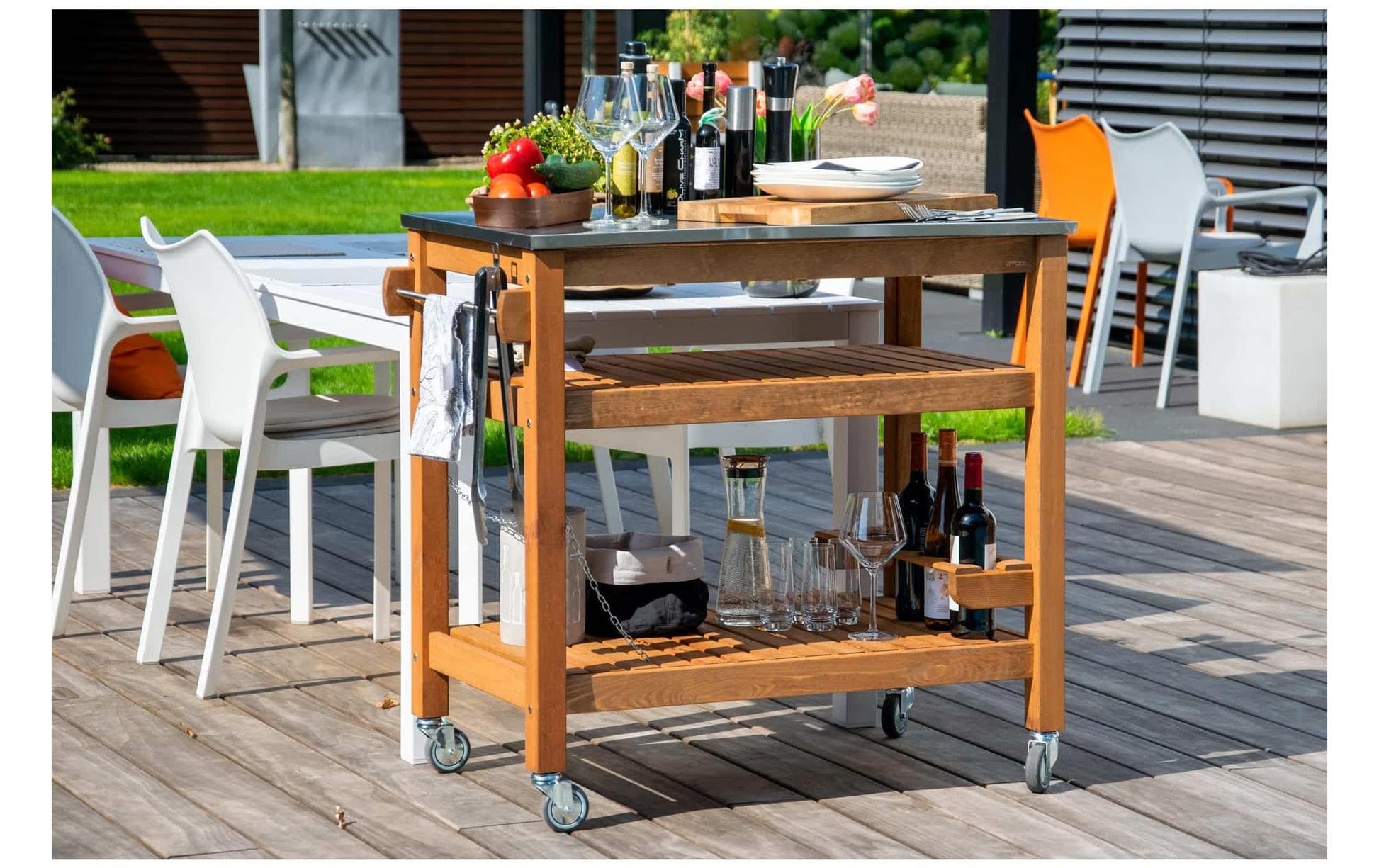 Dobar Beistellwagen 1-teilig – Braun – Pinienwald – Tisch 94 × 58 × 90 cm – für draussen