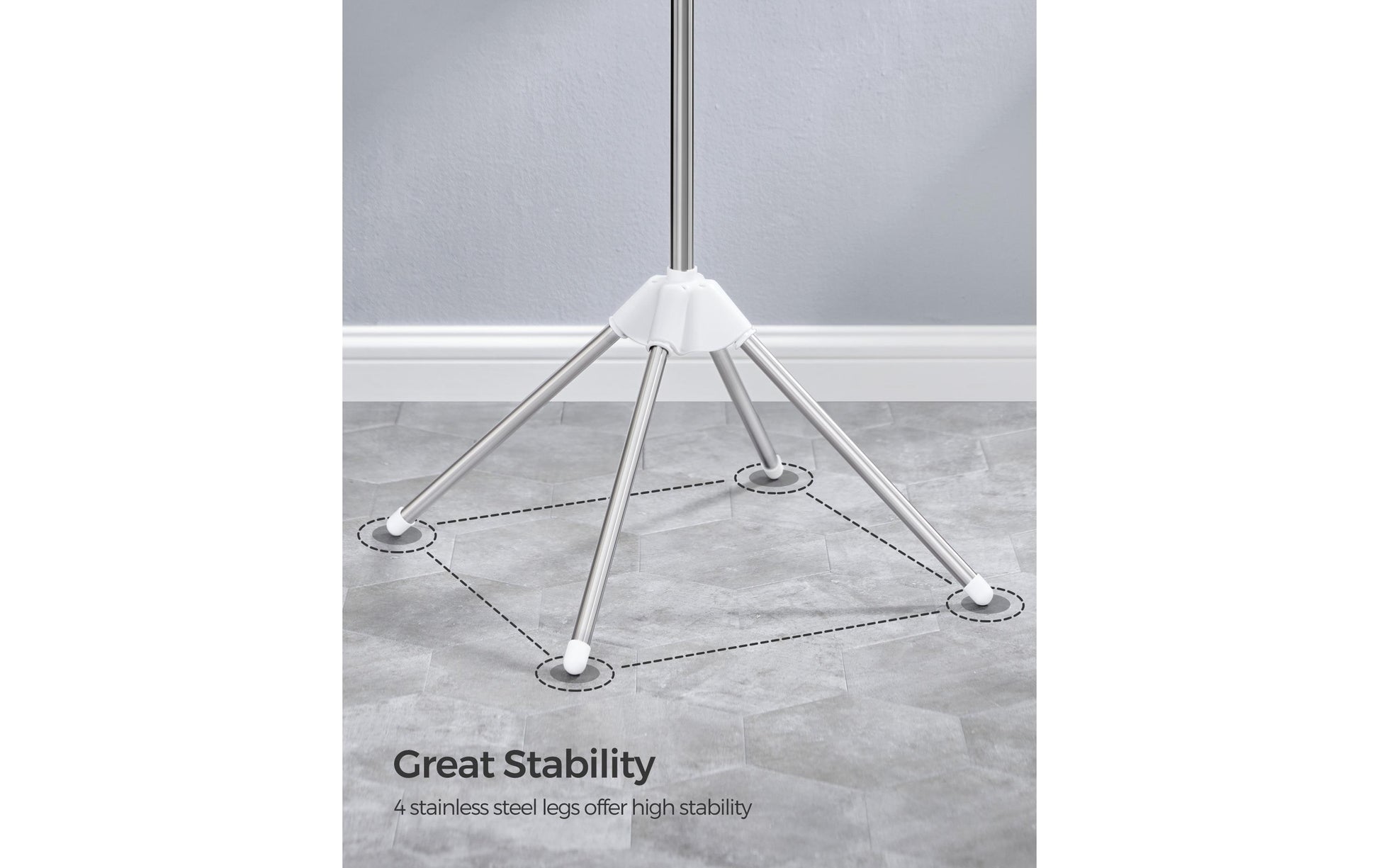 Songmics Garderobenständer – Edelstahl/Polypropylen – Silber/Weiss – 1500 mm
