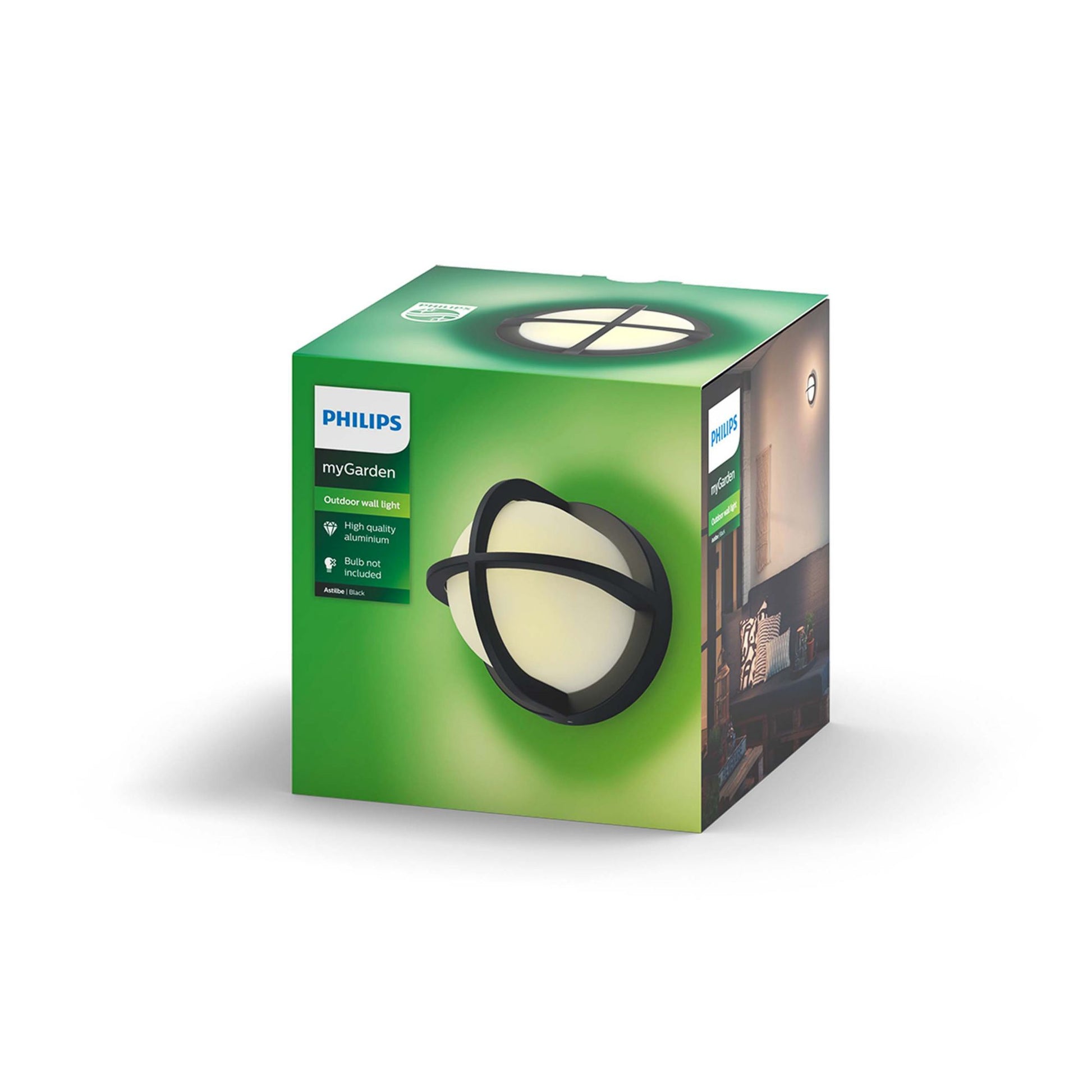 Philips by Signify Philips Aussenwandleuchte Astilbe – 18×9 cm, 42 W, IP44, Netzbetrieb, dimmbar, Schwarz, Aluminium