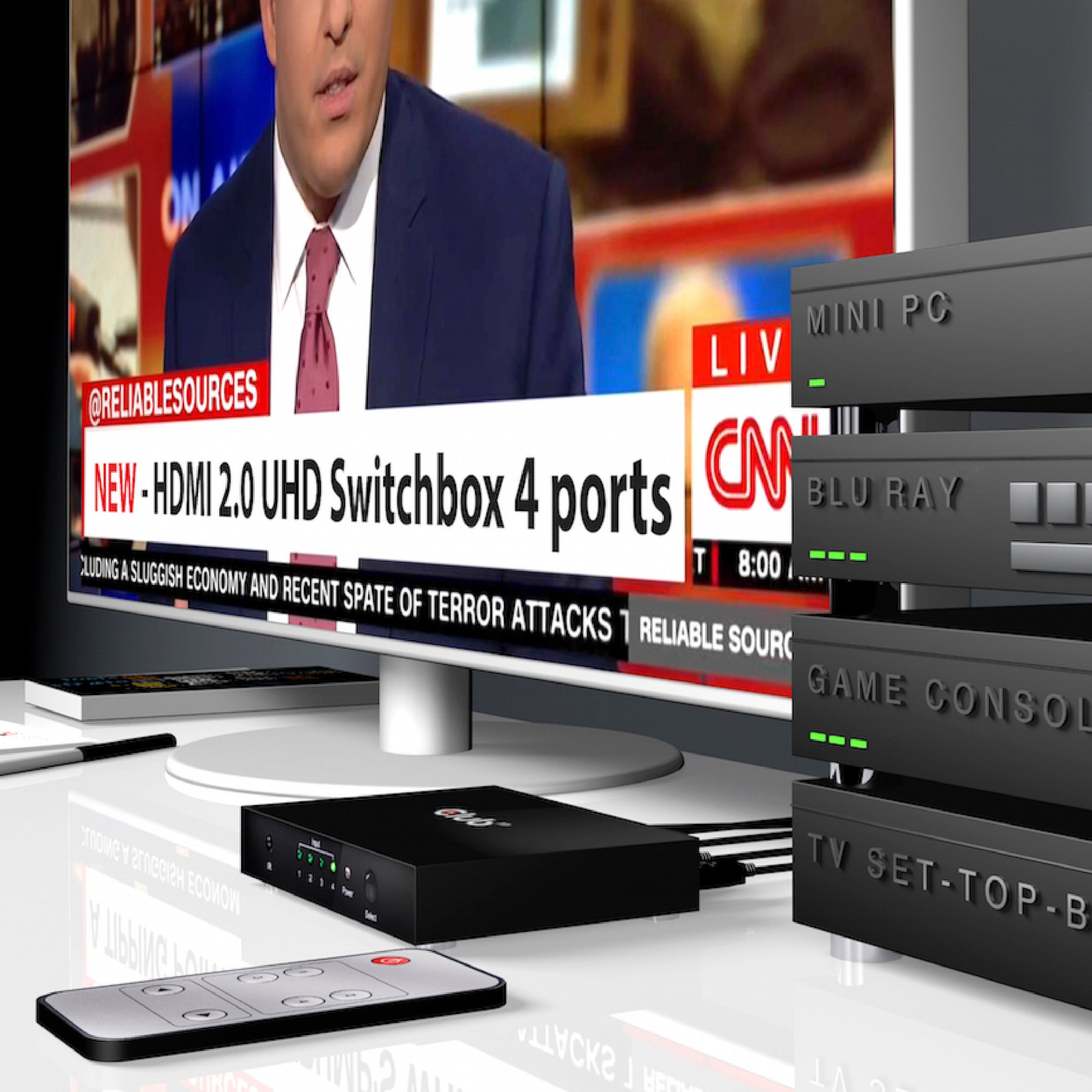 CLUB3D Club 3D – HDMI-Switchbox – 4K UHD, HDMI 2.0a, 4 Eingänge, 1 Ausgang, Fernbedienung – Schwarz, Metall