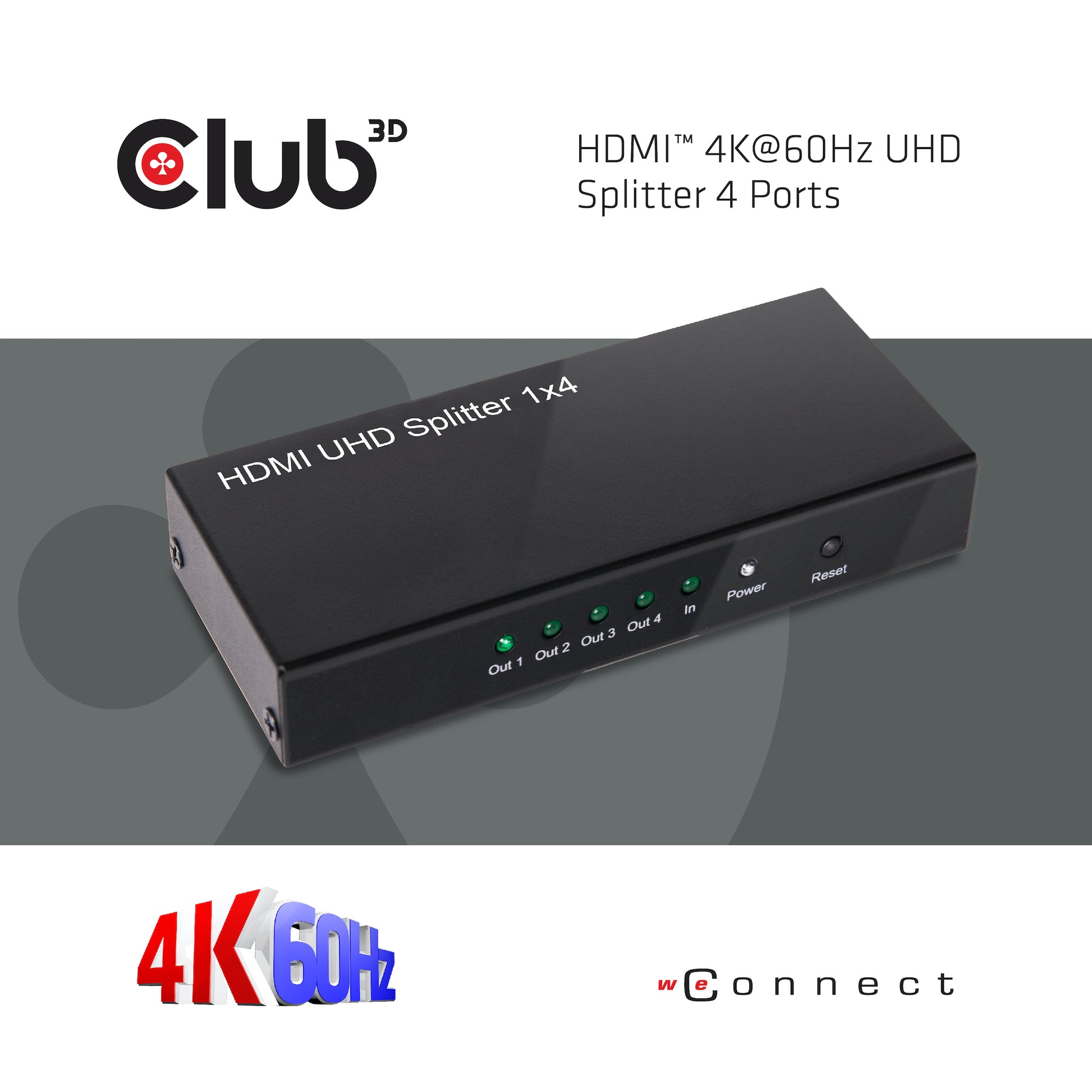 CLUB3D Club 3D – HDMI-Splitter – 4K UHD, HDMI 2.0, 4 Anschlüsse – Schwarz, Metall