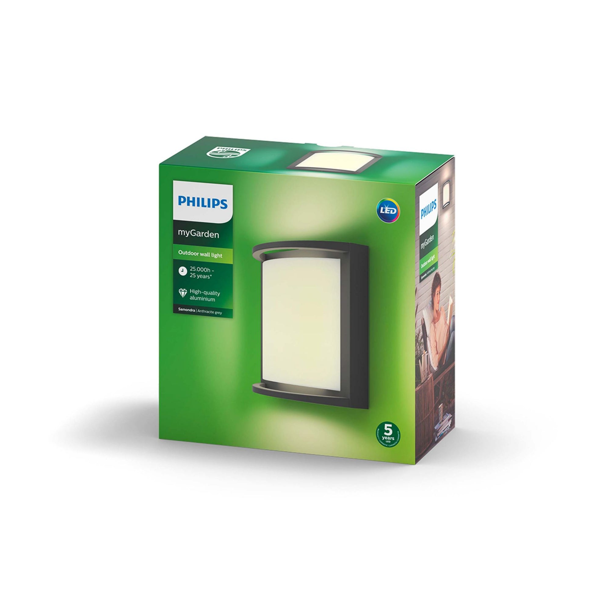 Philips by Signify Philips Aussenwandleuchte – 1200 lm, 12 W, Warmweiss, 2700 K, IP44, Netzbetrieb, Anthrazit, Aluminium