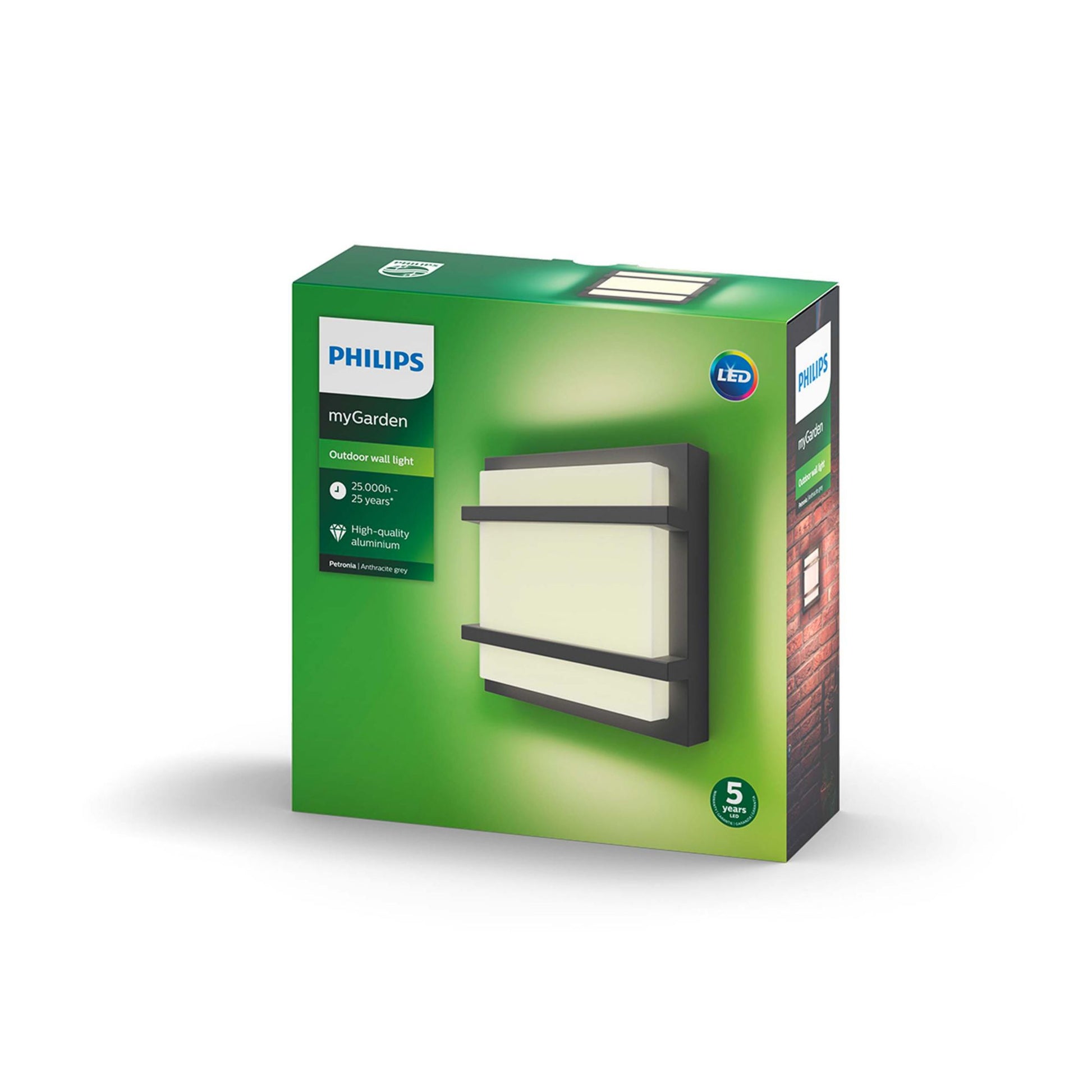 Philips by Signify Philips Aussenwandleuchte – 1'200 lm, 12 W – Warmweiss, 2700 K – IP44 – Netzbetrieb – Anthrazit, Aluminium