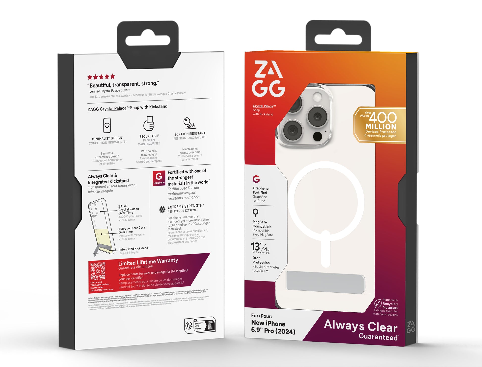 ZAGG Backcover Crystal Palace – für Apple iPhone 16 Pro Max – transparent – Snap-/Lock-Verschluss