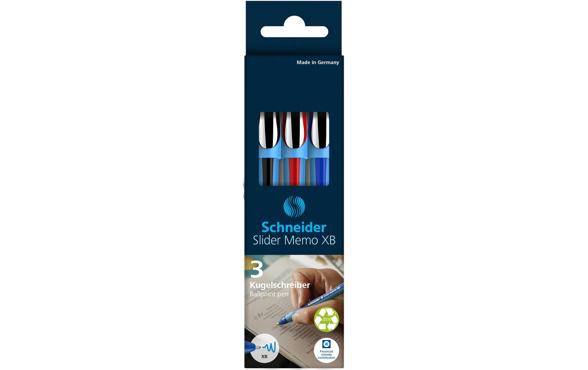 Schneider Schreibgeräte Schneider Slider Memo Kugelschreiber – 3er Pack, Schwarz, Blau, Rot, Druck