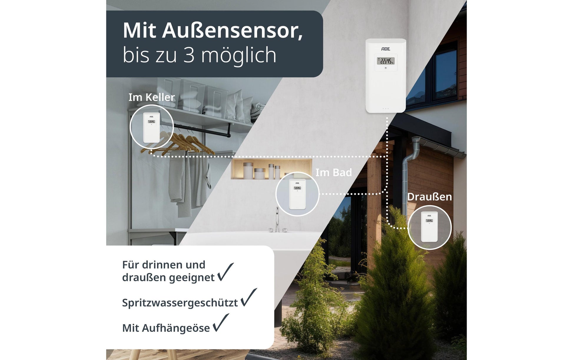 ADE – Wetterstation, Funk, innen/außen, Hygrometer & Barometer – Braun