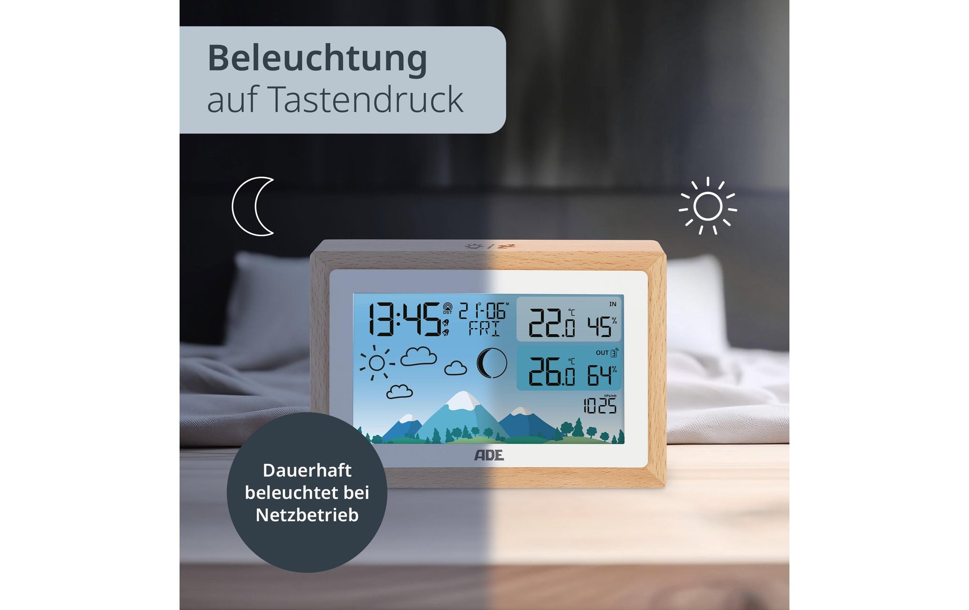 ADE – Wetterstation, Funk, innen/außen, Hygrometer & Barometer – Braun