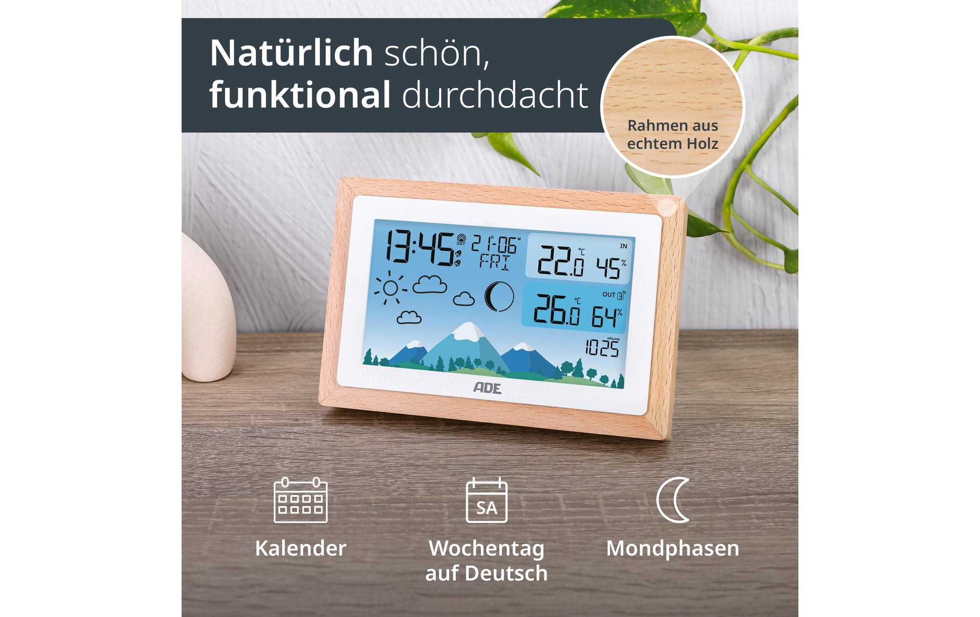 ADE – Wetterstation, Funk, innen/außen, Hygrometer & Barometer – Braun