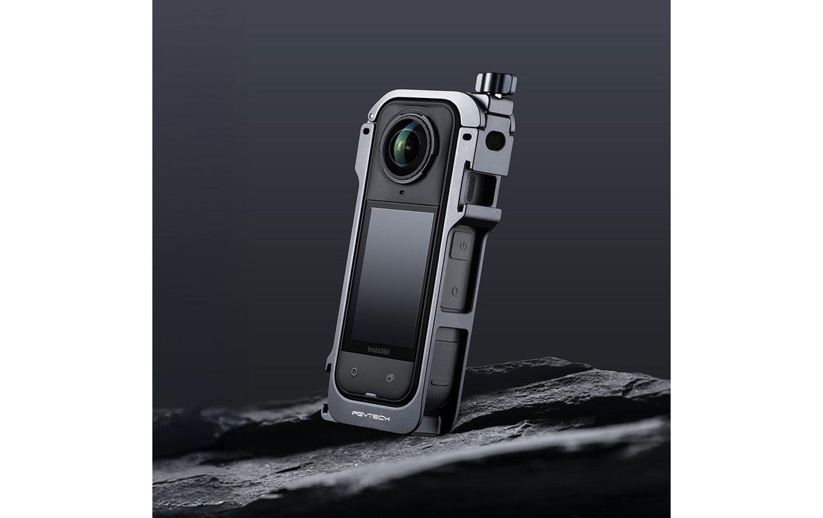 PGYTECH Kamerakäfig – Aluminium/Silikon, 62 × 22 × 145 mm – für Insta360 X5 – Schwarz