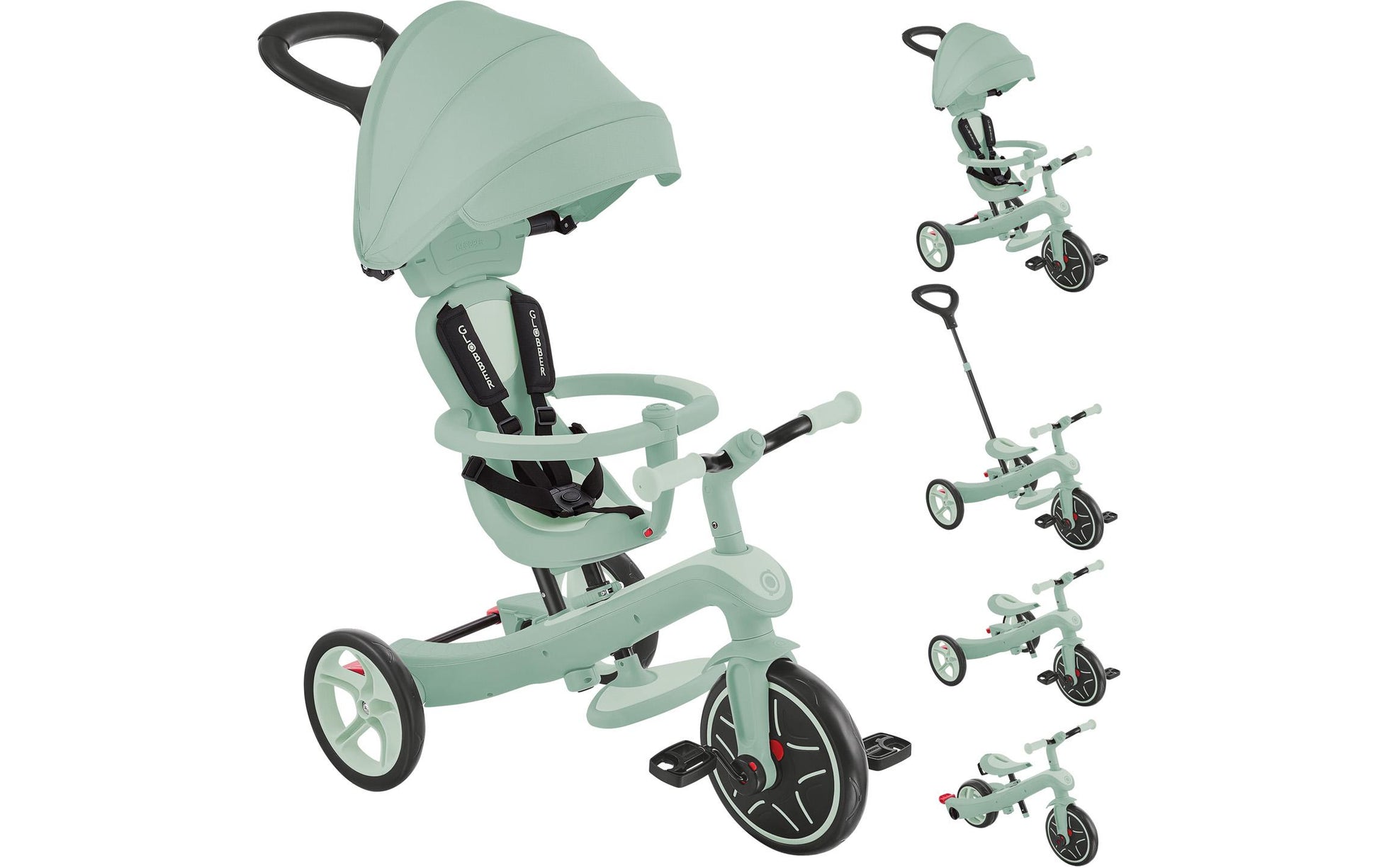 Globber Explorer 4-in-1 Dreirad – Schiebestange, verstellbarer Sitz – Ø 25,4 cm – ab 10 M. – Pistazie