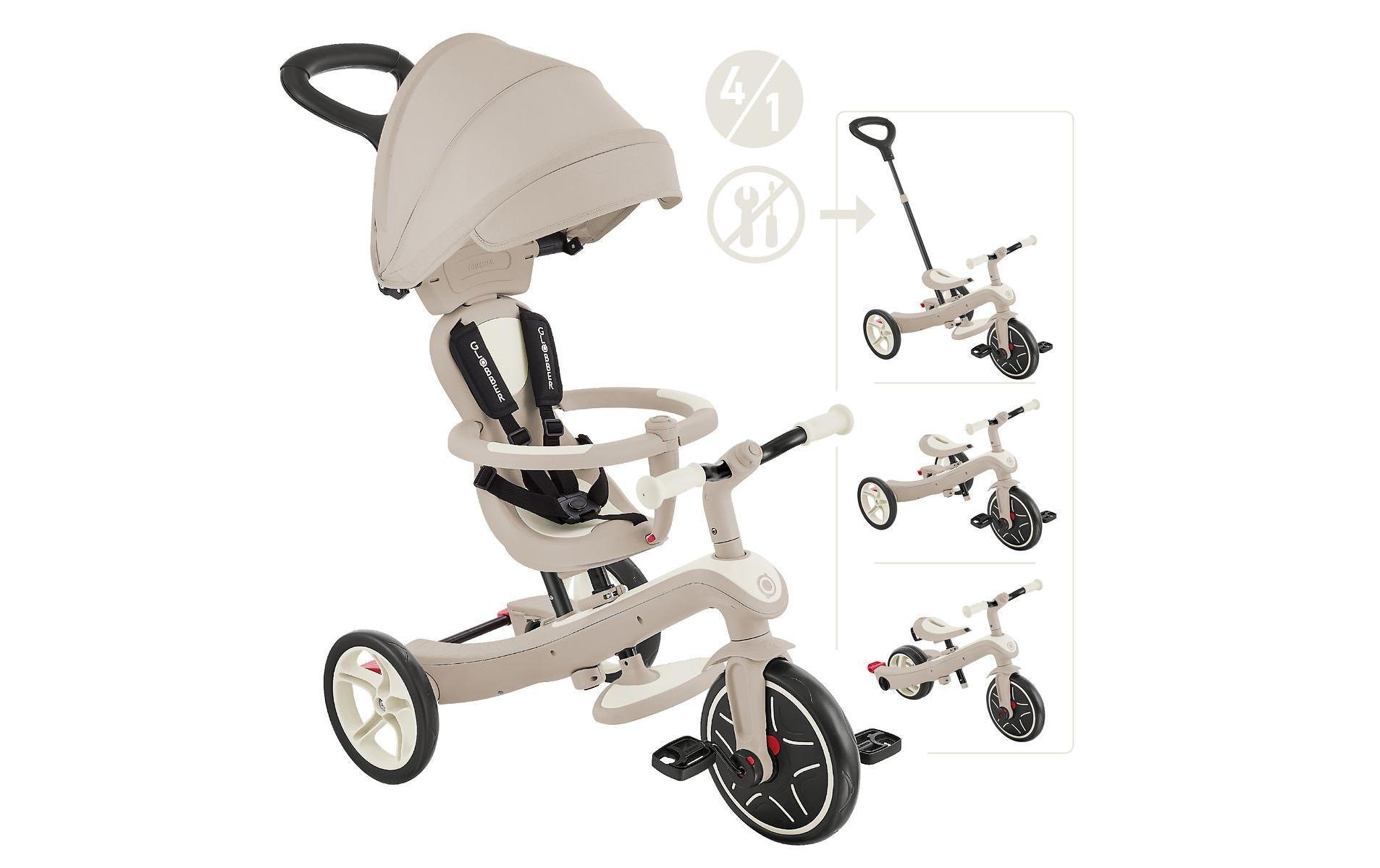 Globber Explorer 4-in-1 Ecologic Dreirad – Ø 25,4 cm – ab 10 Monaten – beige – Polycarbonat – max. 20 kg