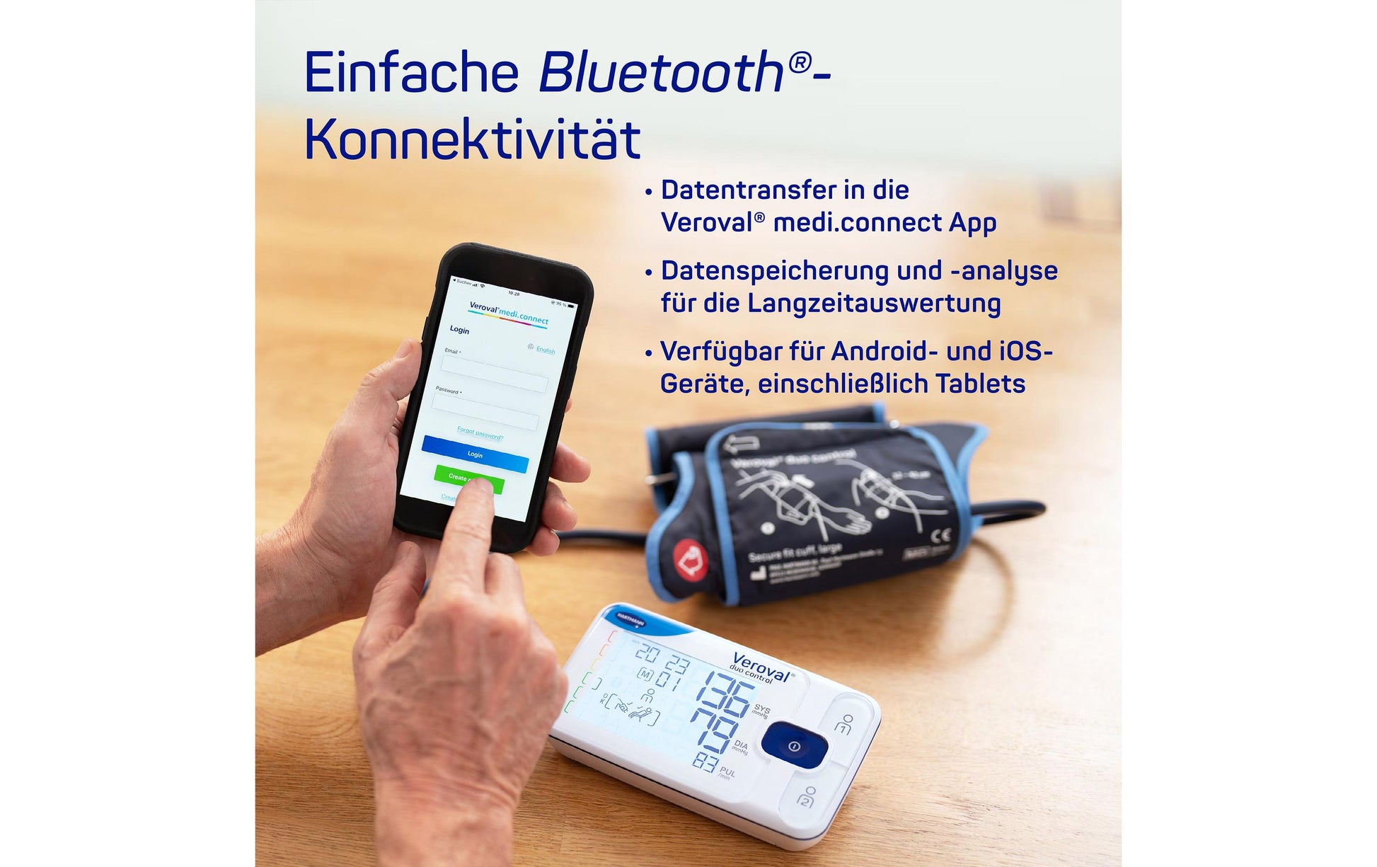 Veroval Duo Control M – Oberarm-Blutdruckmessgerät – Bluetooth, Manschette 22–32 cm, Arrhythmie-Erkennung