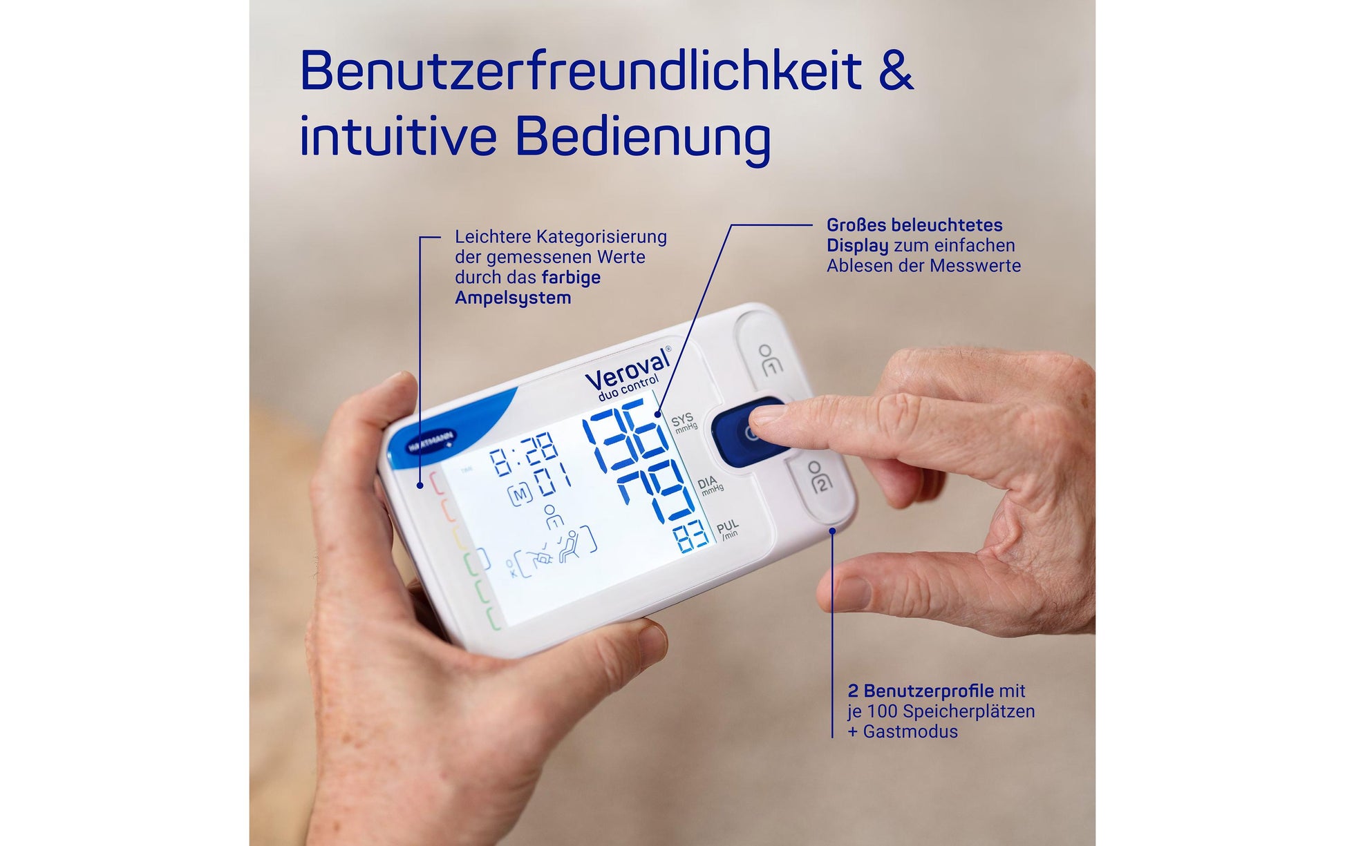 Veroval Duo Control M – Oberarm-Blutdruckmessgerät – Bluetooth, Manschette 22–32 cm, Arrhythmie-Erkennung