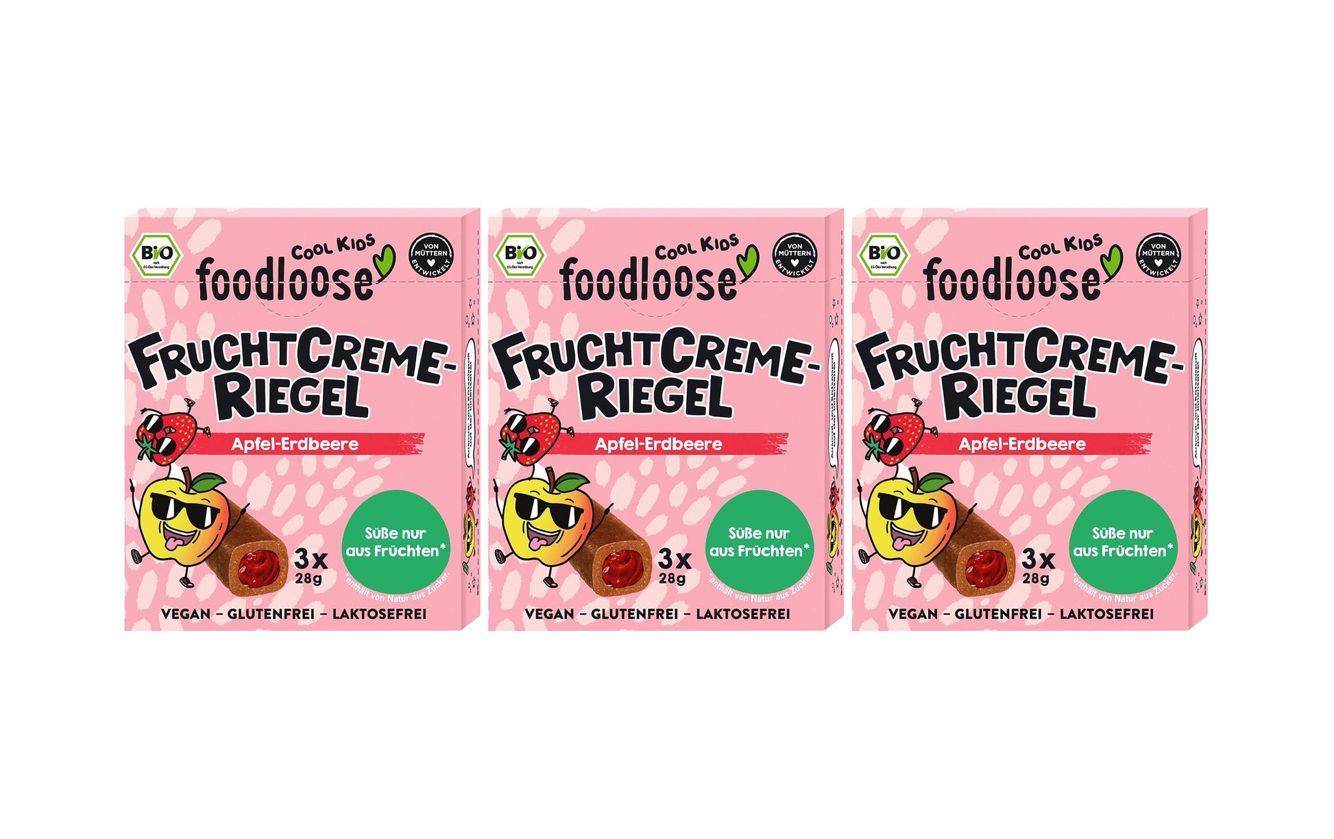Foodloose Fruchtcreme-Riegel Apfel & Erdbeere, bio, vegan – 3 × 28 g