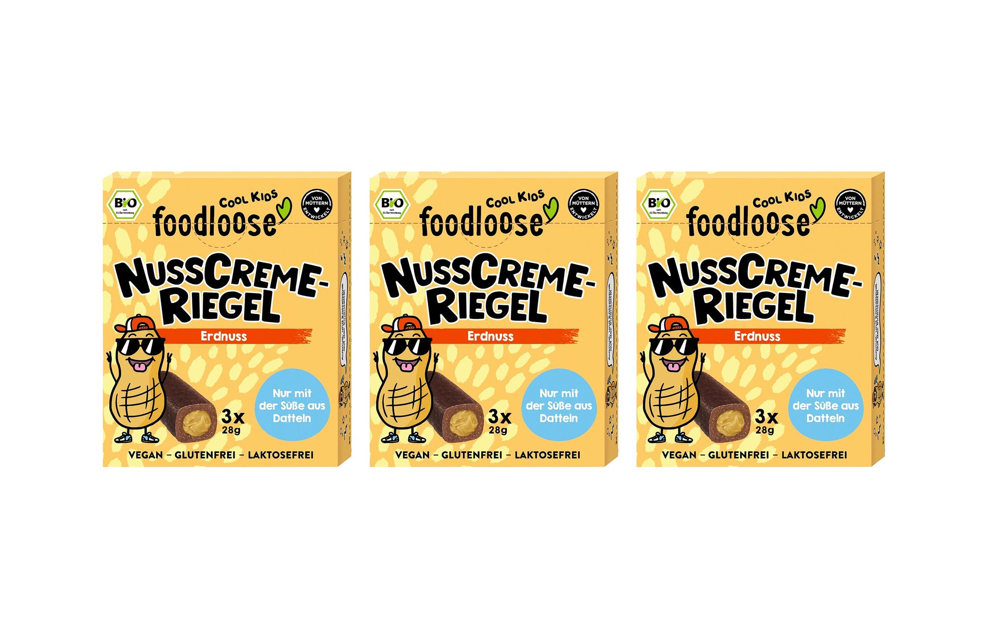 Foodloose Nusscreme-Riegel – Erdnuss, vegan, glutenfrei – 3 × 28 g