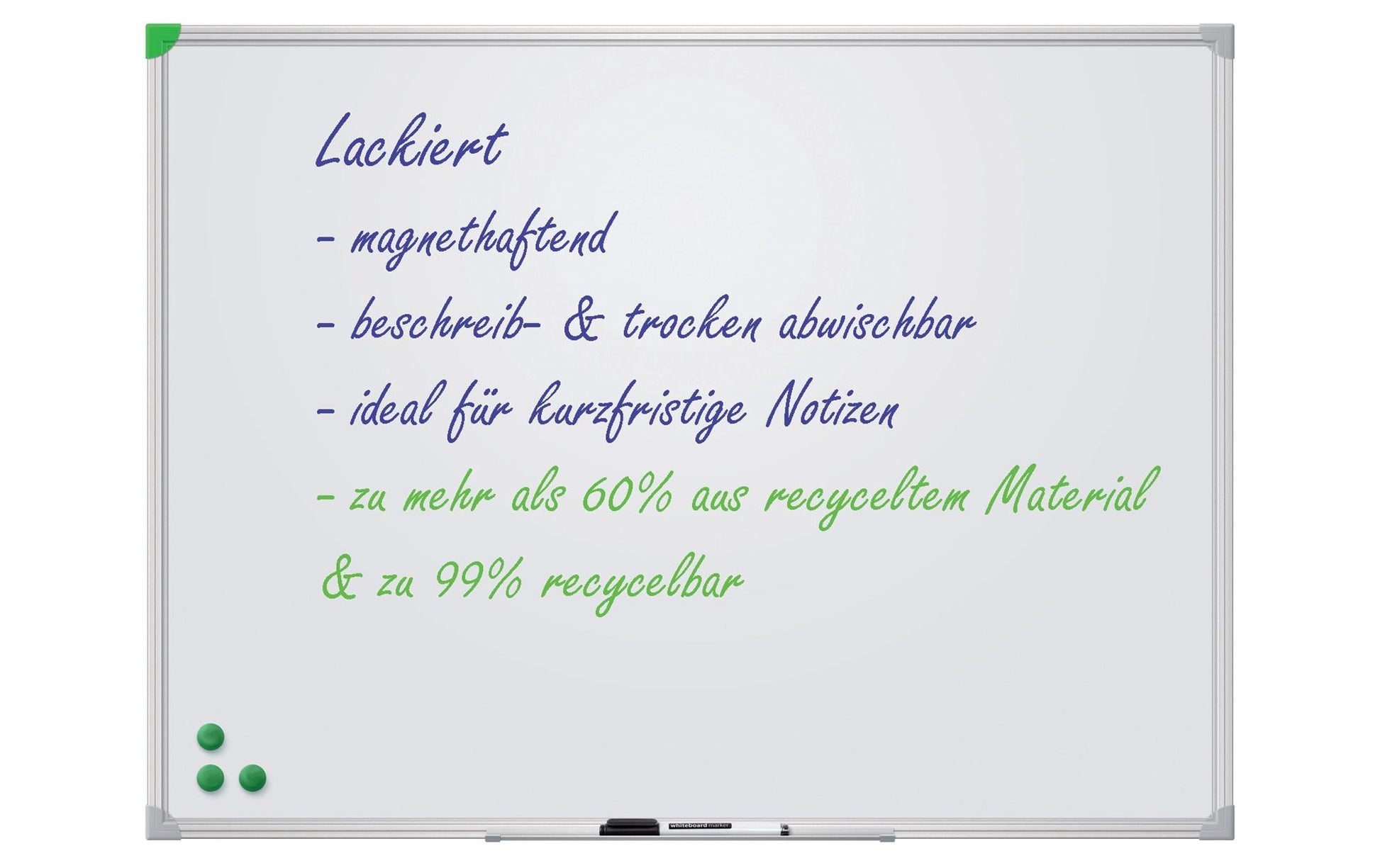 Franken Whiteboard – 60 × 45 cm, lackierter Stahl, magnetisch, Alu-Rahmen, Wandmontage, inkl. Stiftablage