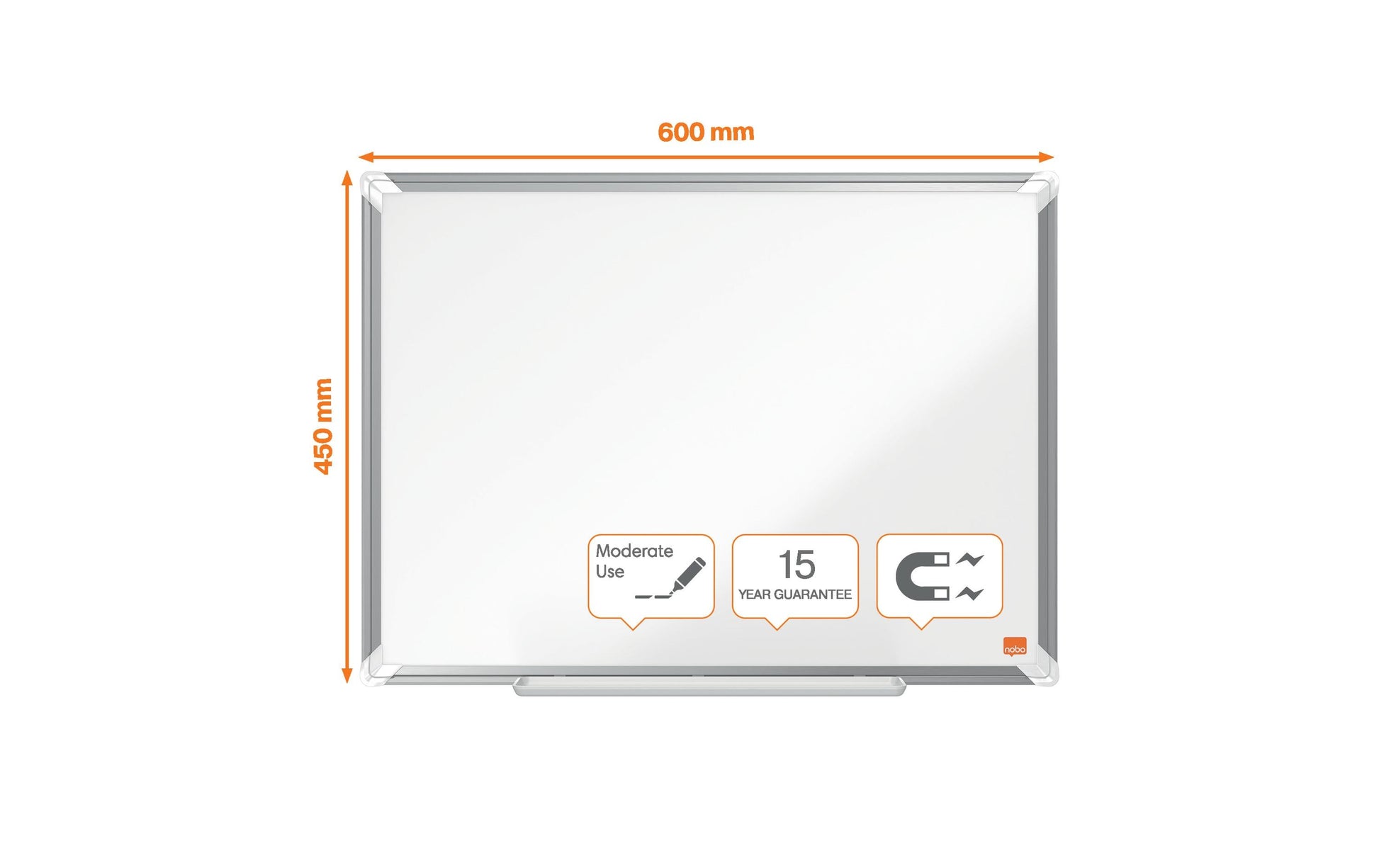 Nobo Whiteboard – 60 × 45 cm, lackierter Stahl, magnetisch, Aluminiumrahmen, Wandmontage