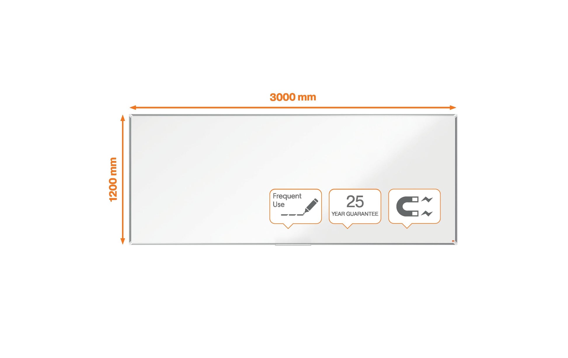 Nobo Whiteboard – 300 × 120 cm, Emaille, Aluminiumrahmen, Wandmontage, inkl. Stiftablage