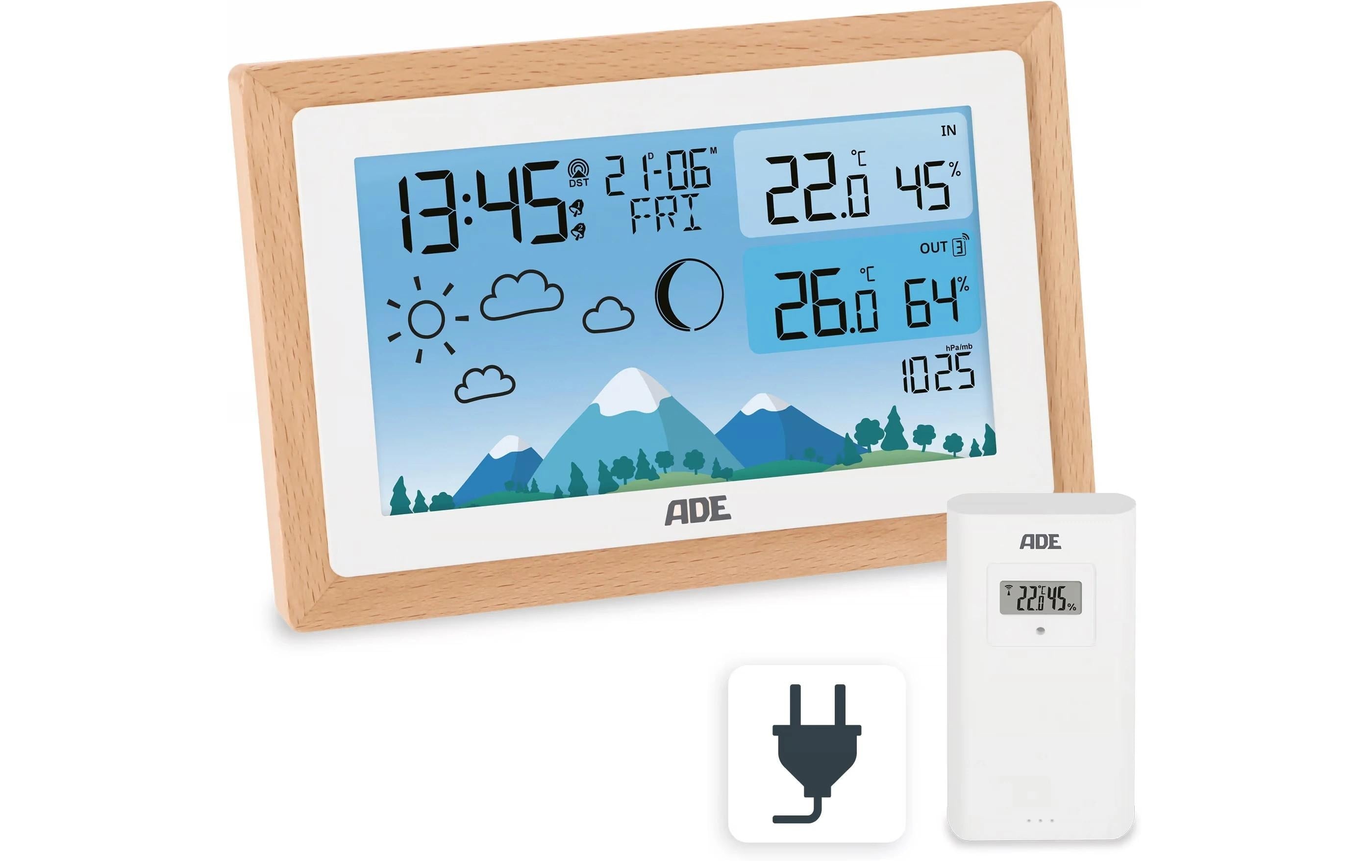 ADE – Wetterstation, Funk, innen/außen, Hygrometer & Barometer – Braun