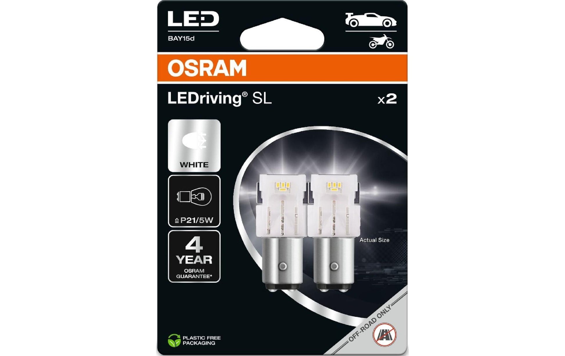 Osram LED-Leuchtmittel BAY15d – Kaltweiss 6000 K, 145 lm – für Motorrad, Auto – P21/5W