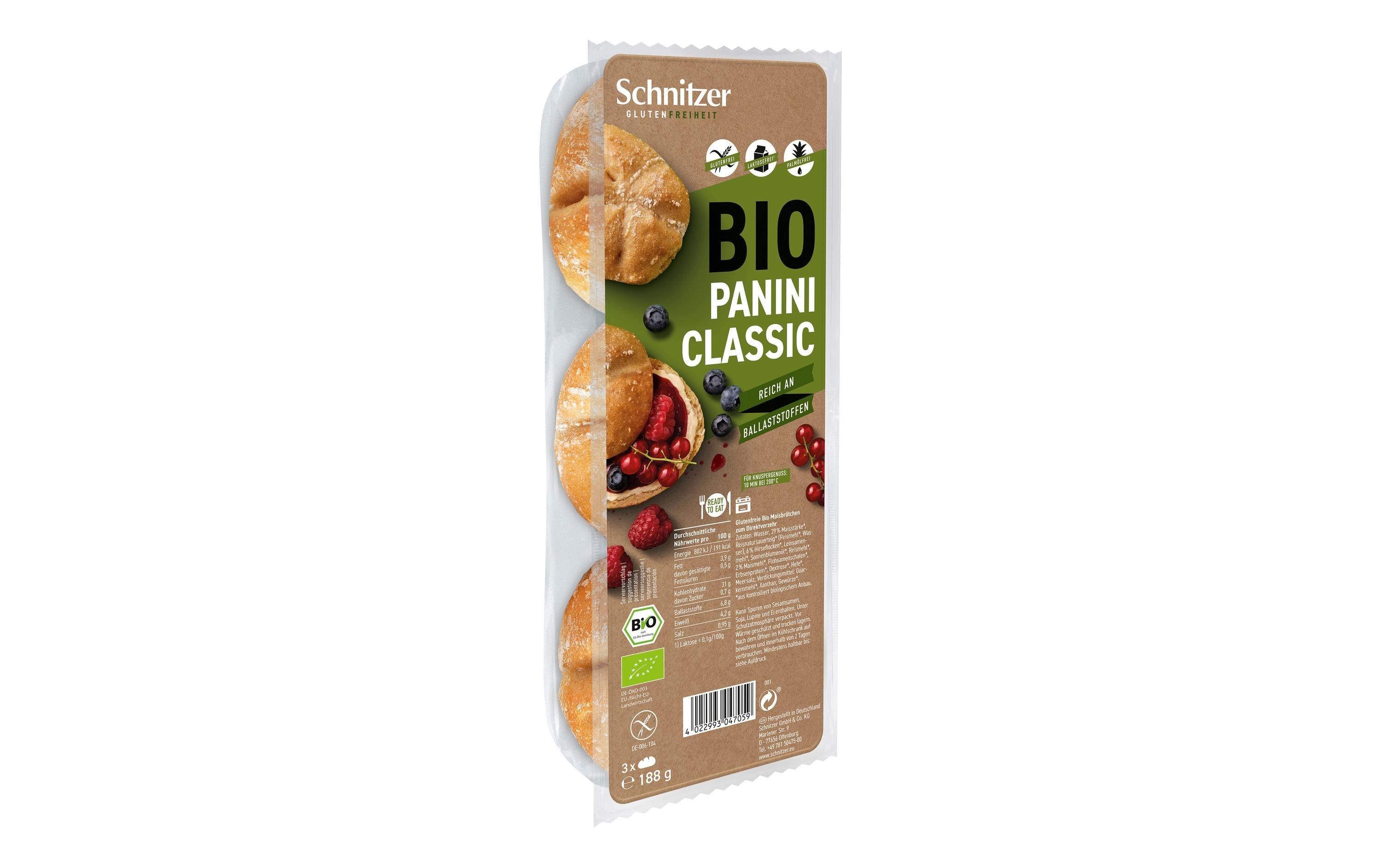 Schnitzer Maisbrötchen Panini Classic hell – Bio, glutenfrei – 188 g