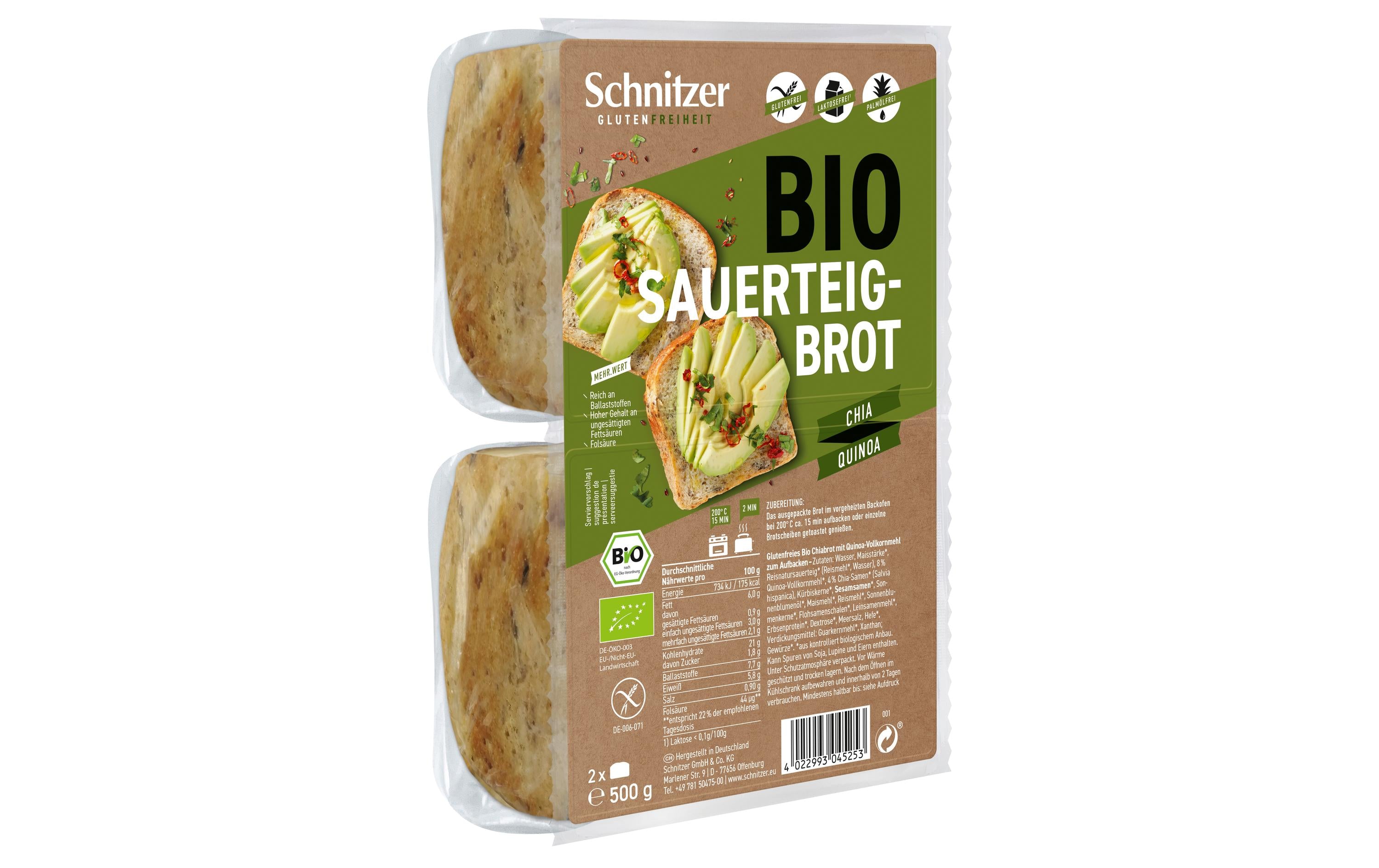 Schnitzer Bio Sauerteigbrot Chia & Quinoa, glutenfrei – 500 g