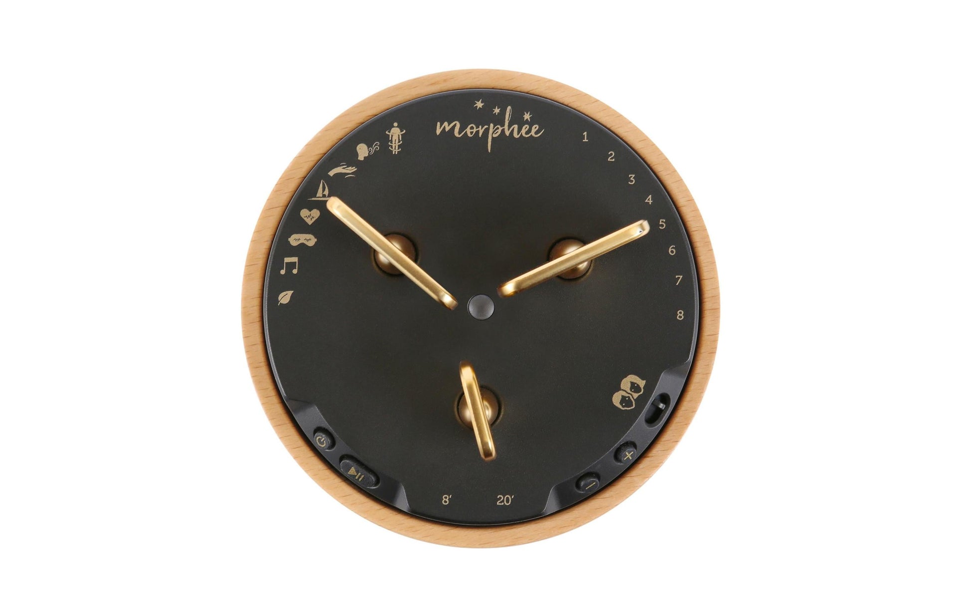 Morphee Morphée FR-EN-DE-NL Version – Einschlafhilfe, Eingebauter Lautsprecher, Akku, Timer 8–20 min – Braun/Holz