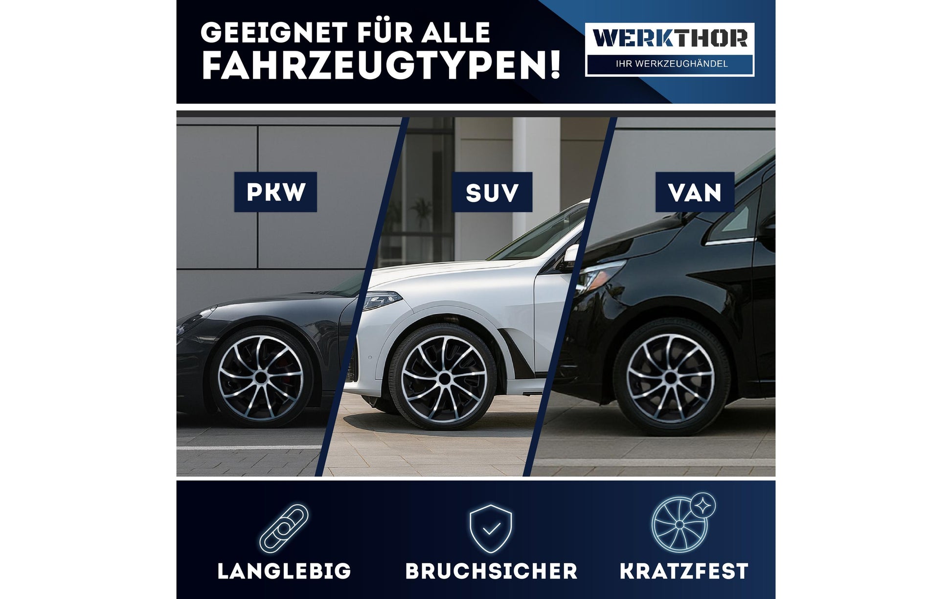 Werkthor Radkappen Schwarz/Silber – für 16" Felgen – 4 Stk. – Kunststoff