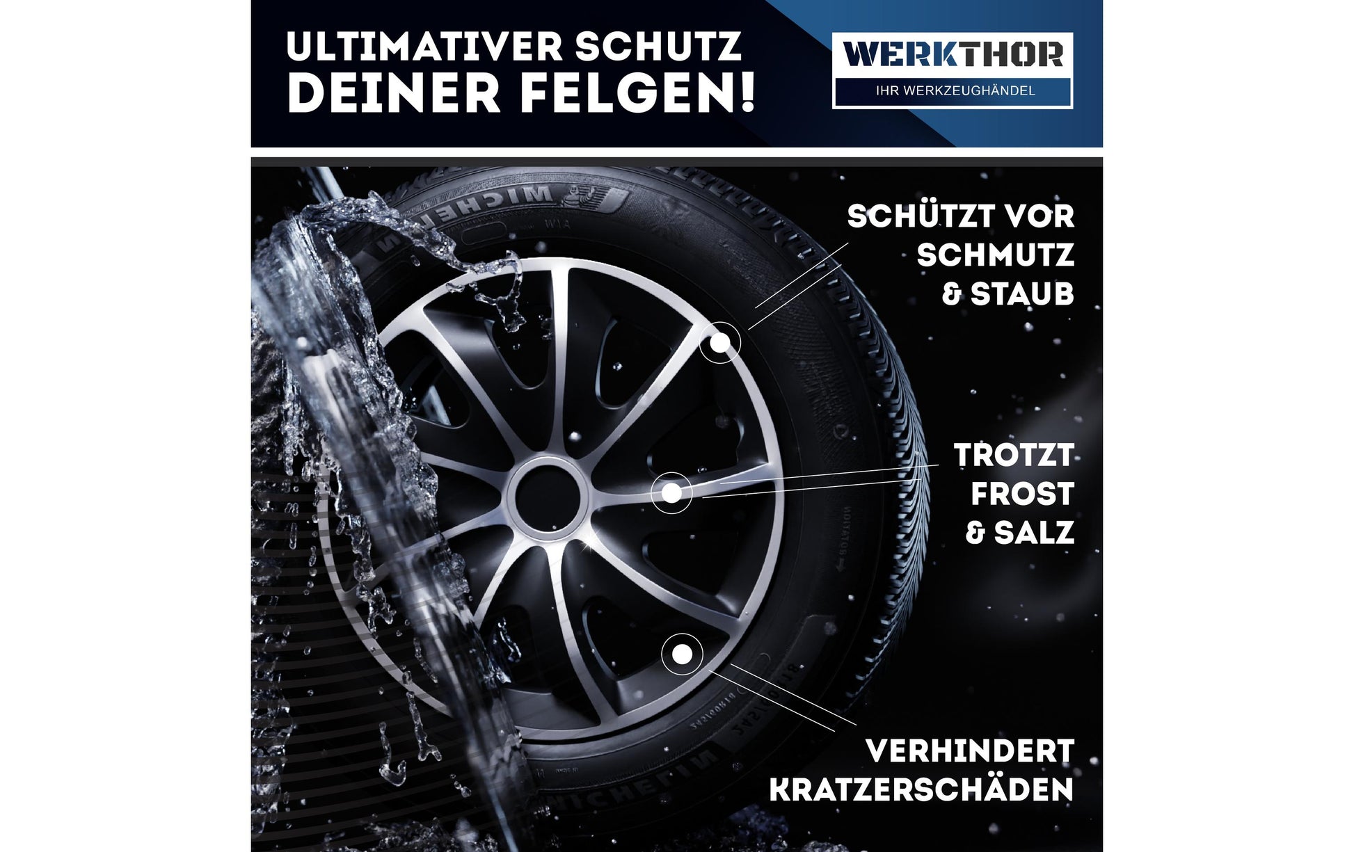 Werkthor Radkappen Schwarz/Silber – für 16" Felgen – 4 Stk. – Kunststoff