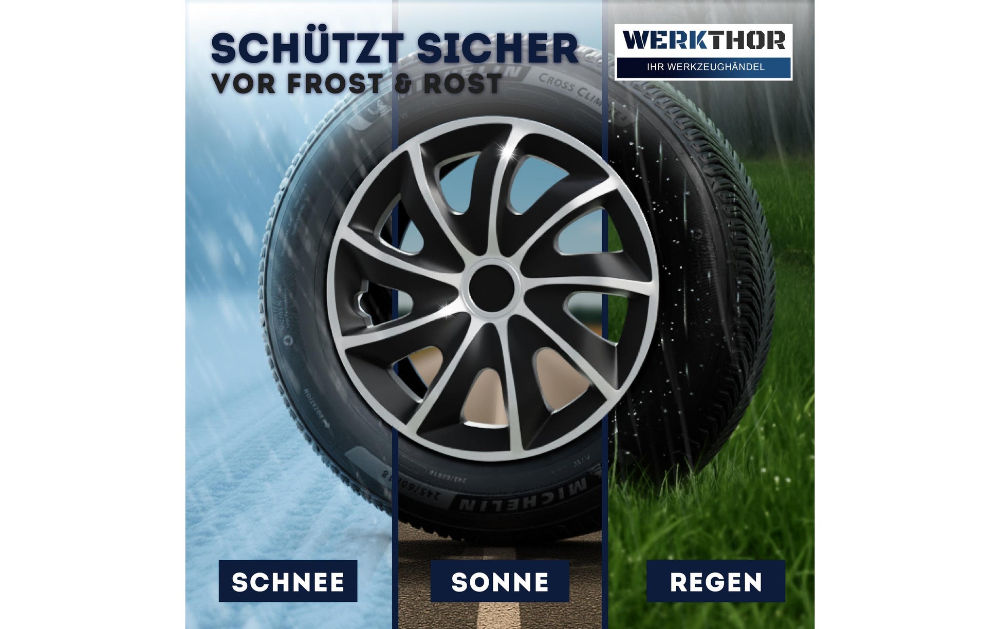 Werkthor Radkappen – für 14" Felgen – 4 Stk. – Kunststoff, Schwarz/Silber