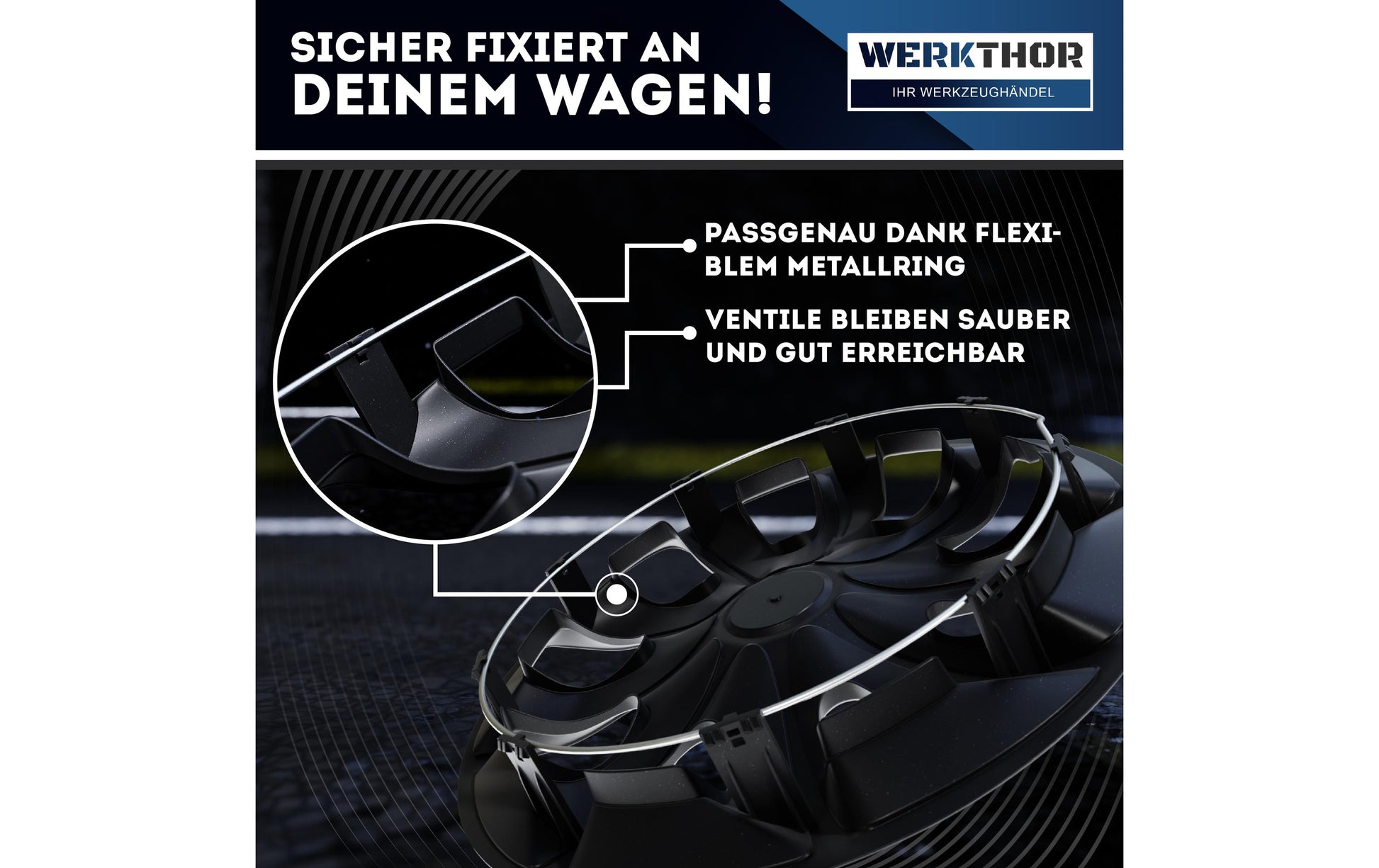 Werkthor Radkappen – 15" – 4 Stk. – Kunststoff, Schwarz/Silber