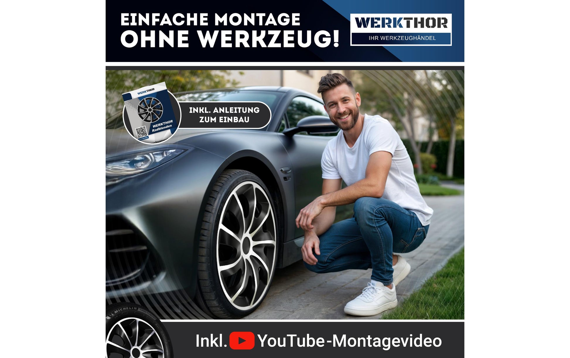 Werkthor Radkappen – für 14" Felgen – 4 Stk. – Kunststoff, Schwarz/Silber