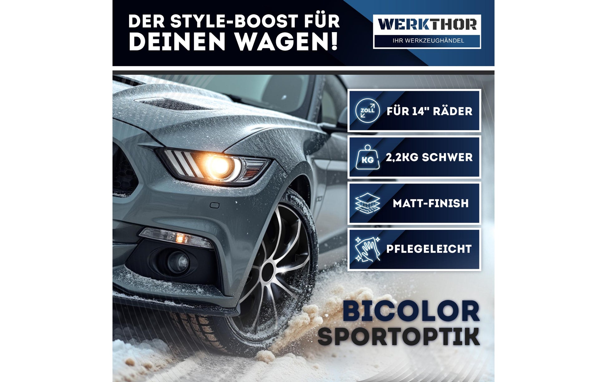 Werkthor Radkappen – für 14" Felgen – 4 Stk. – Kunststoff, Schwarz/Silber