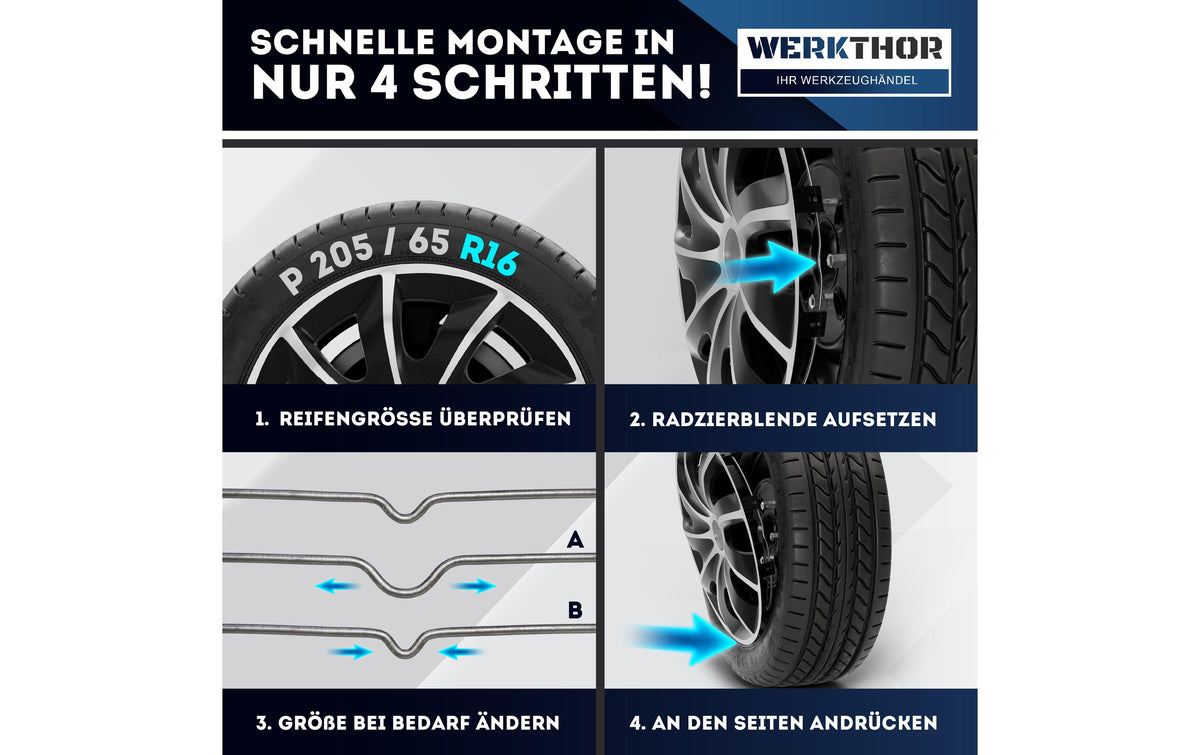 Werkthor Radkappen – 13" – 4er Set – Schwarz/Silber, Kunststoff