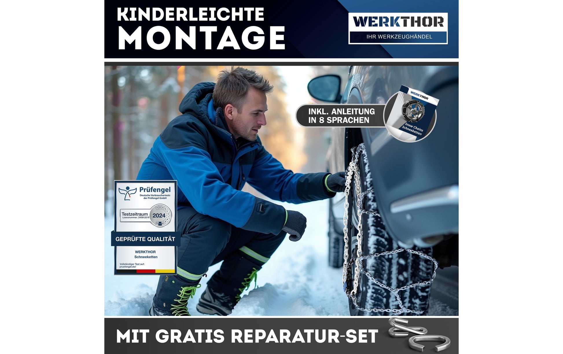 Werkthor Schneeketten WT 80 – für Reifen 13"–18" – 2 Stk. – Edelstahl