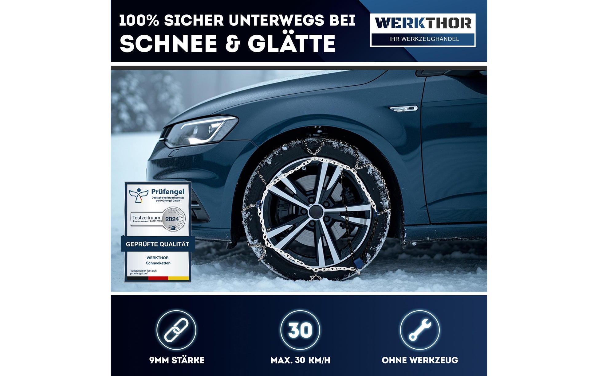 Werkthor Schneeketten – EN- & Ö-Norm zertifiziert, Edelstahl – für 14"/15"/16" und andere – Modell WT 120