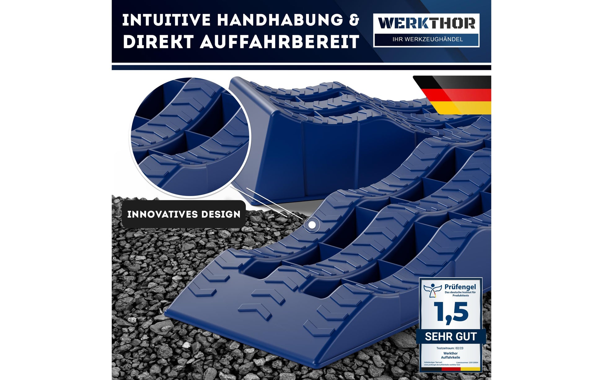 Werkthor Flacher Auffahrkeil – 10 cm breit, bis 3 t, blau, 2 Stk.