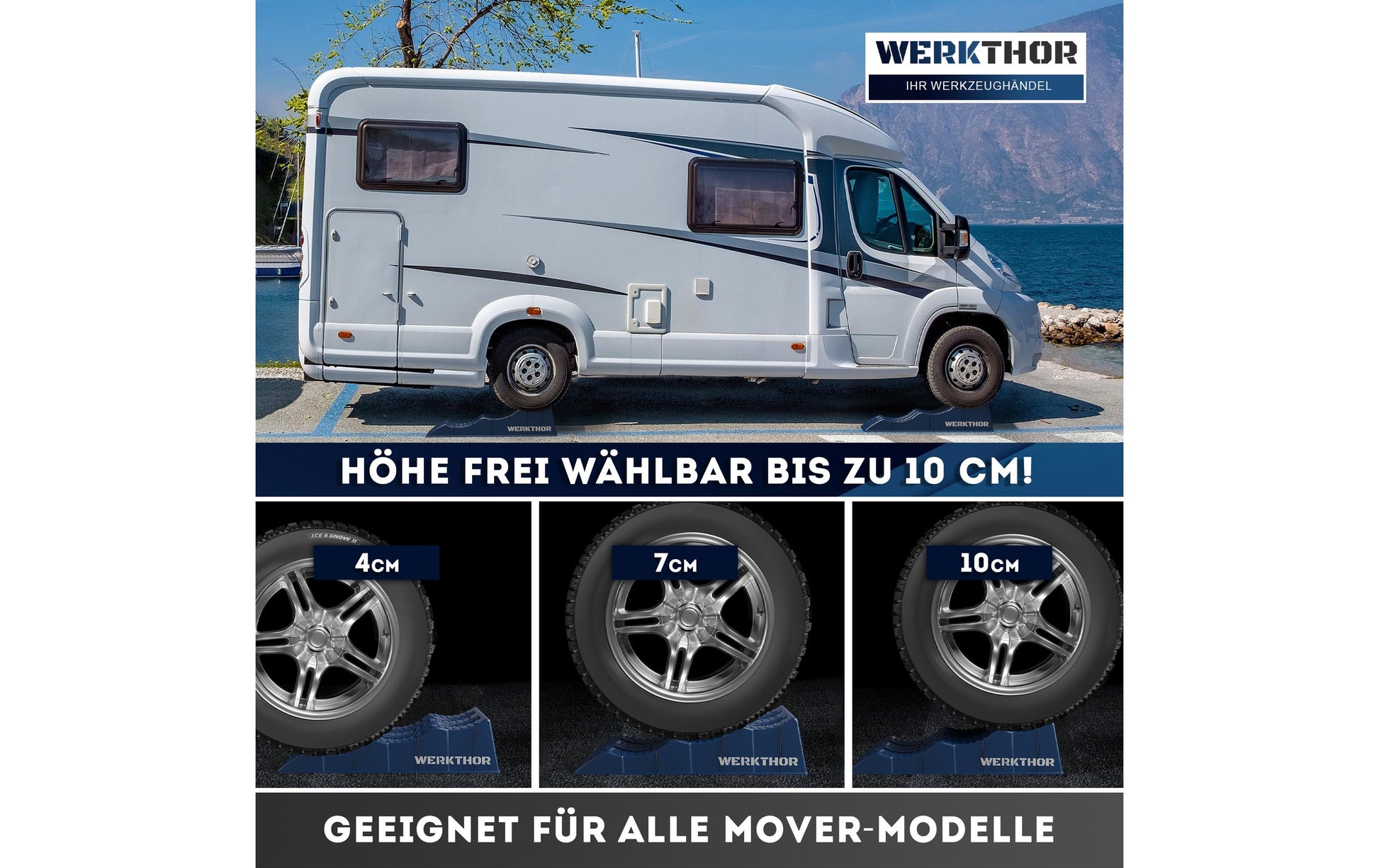 Werkthor Flacher Auffahrkeil – 10 cm breit, bis 3 t, blau, 2 Stk.