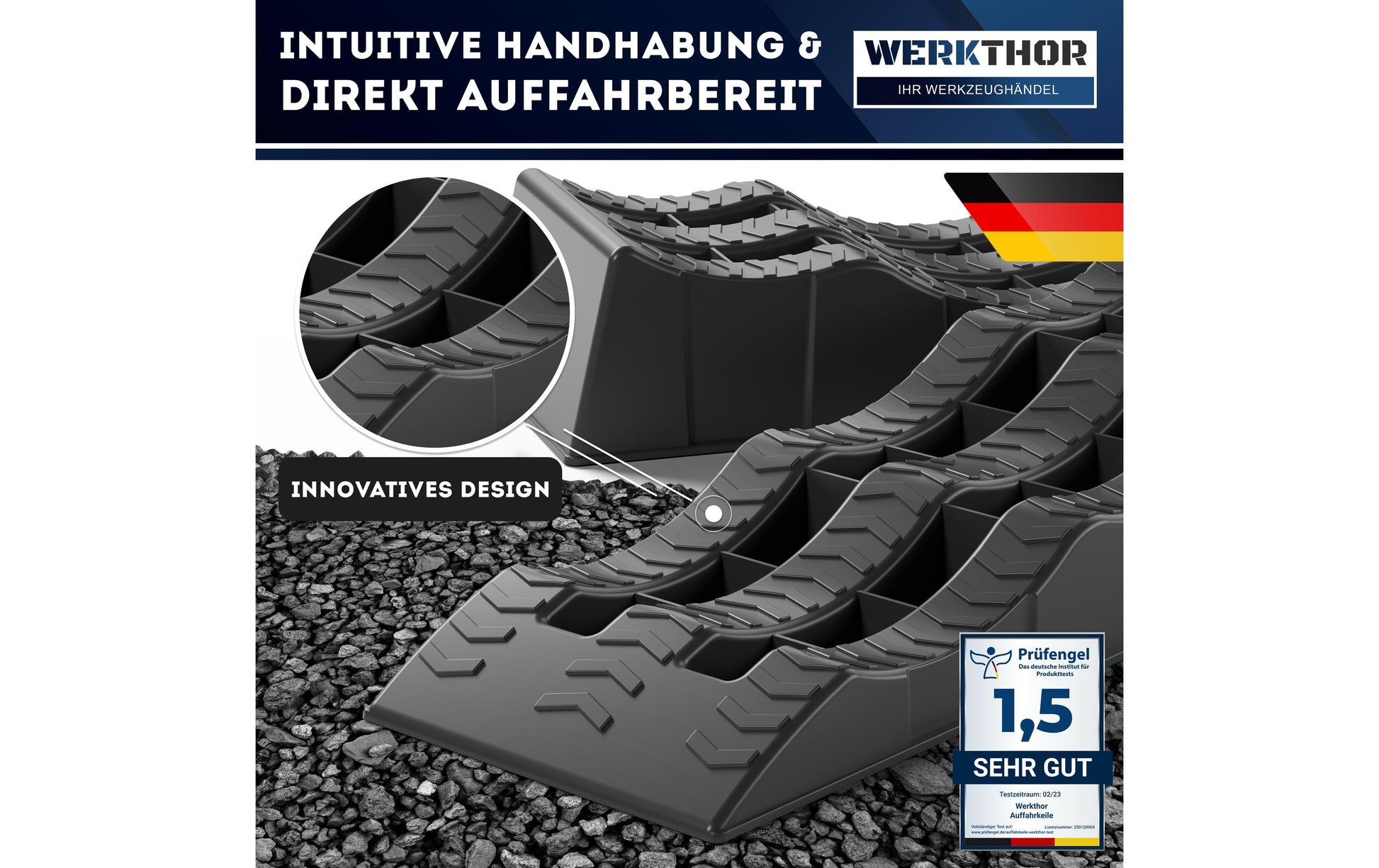 Werkthor Flache Auffahrkeile – Breite 100 mm, bis 3000 kg, Grau, 2 Stk.